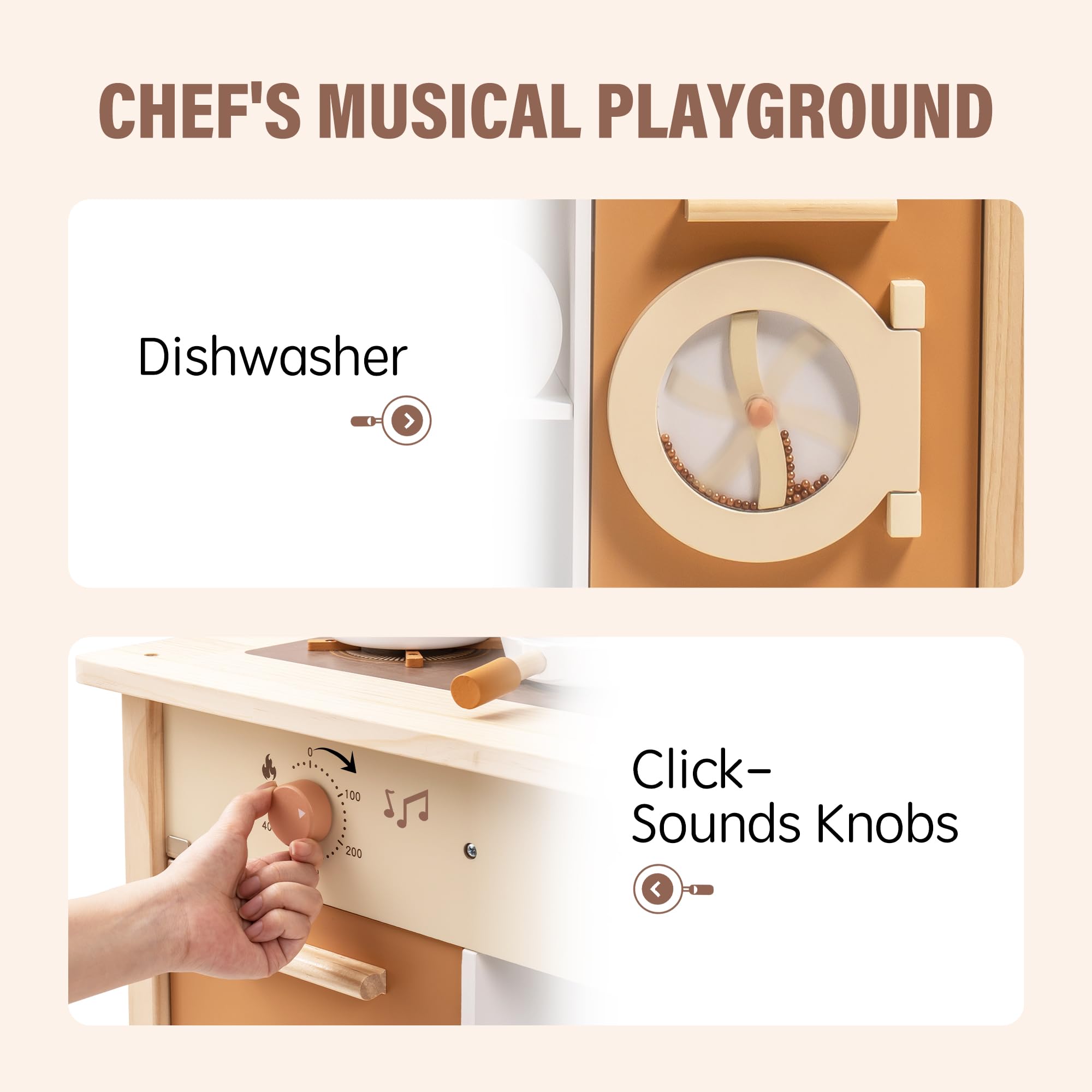 ROBUD Wooden Play Kitchen with Realistic Accessories
