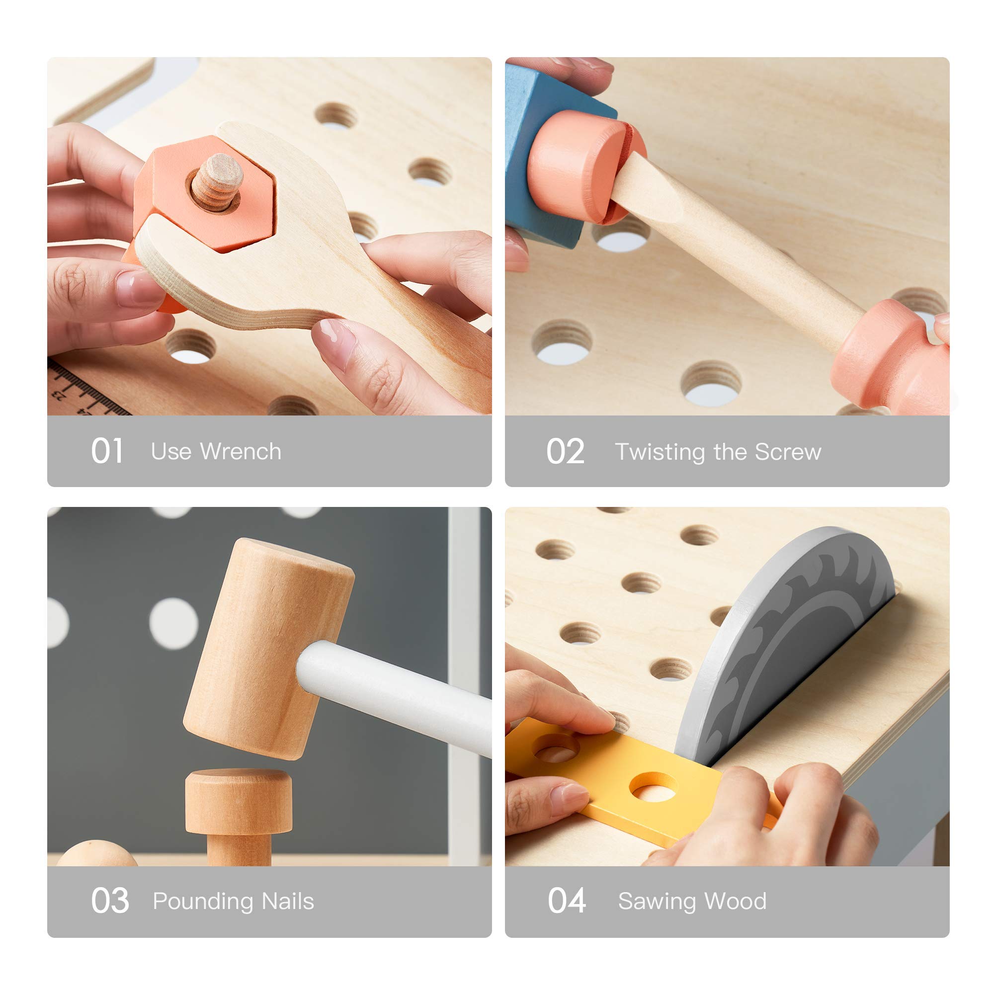 ROBUD Wooden Tool Workbench for Kids Toddlers