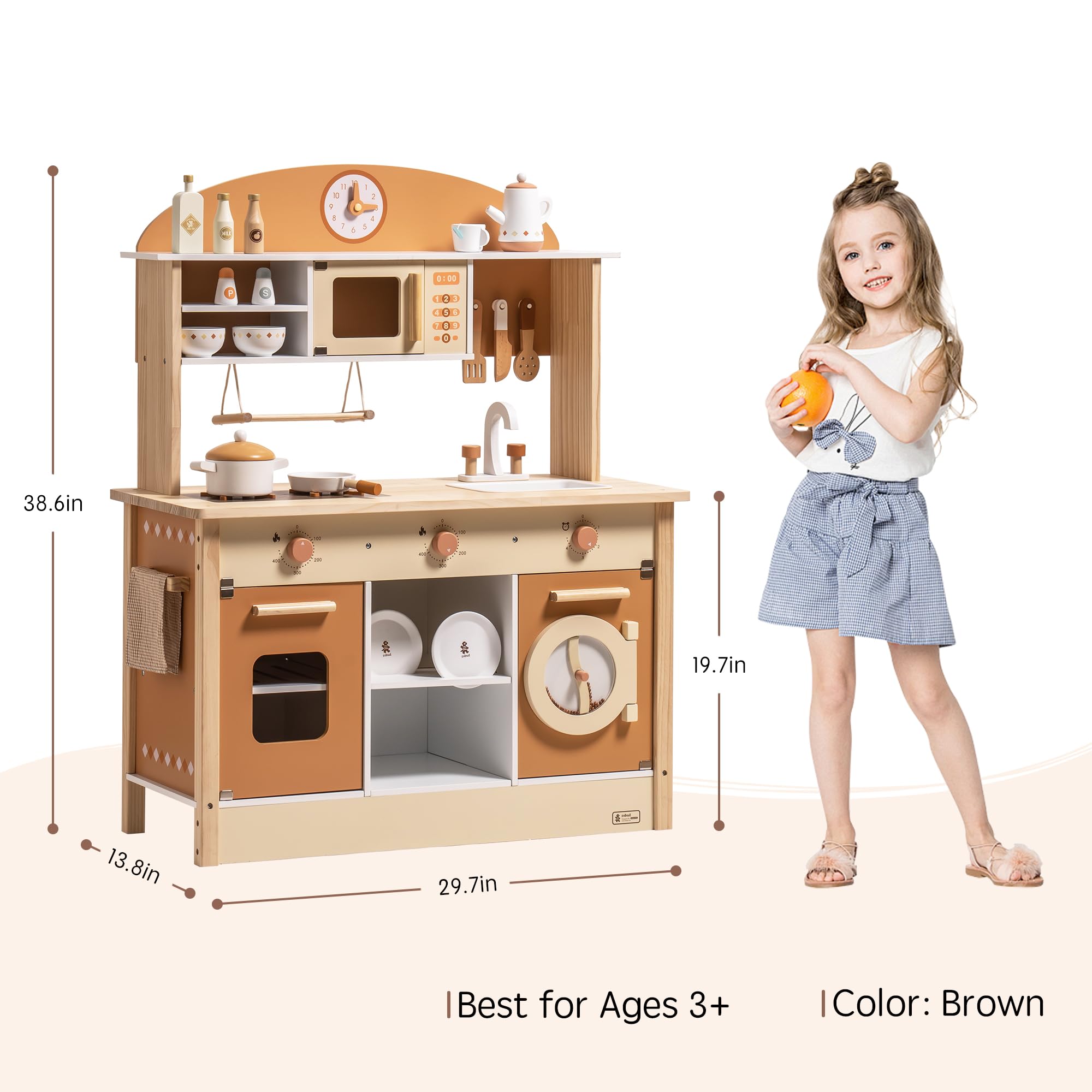 ROBUD Wooden Play Kitchen with Realistic Accessories