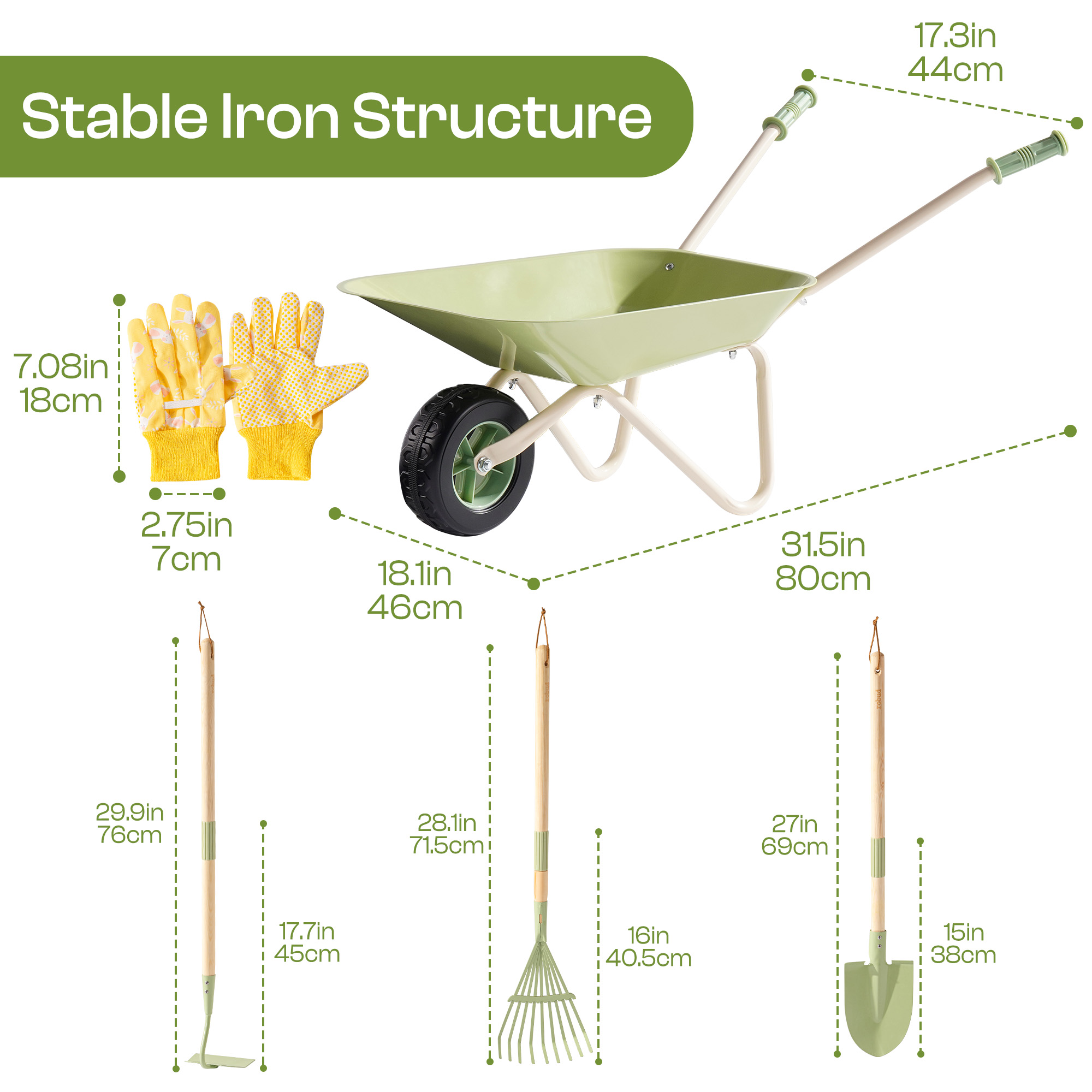 ROBUD Kids Wheelbarrow with Gardening Set