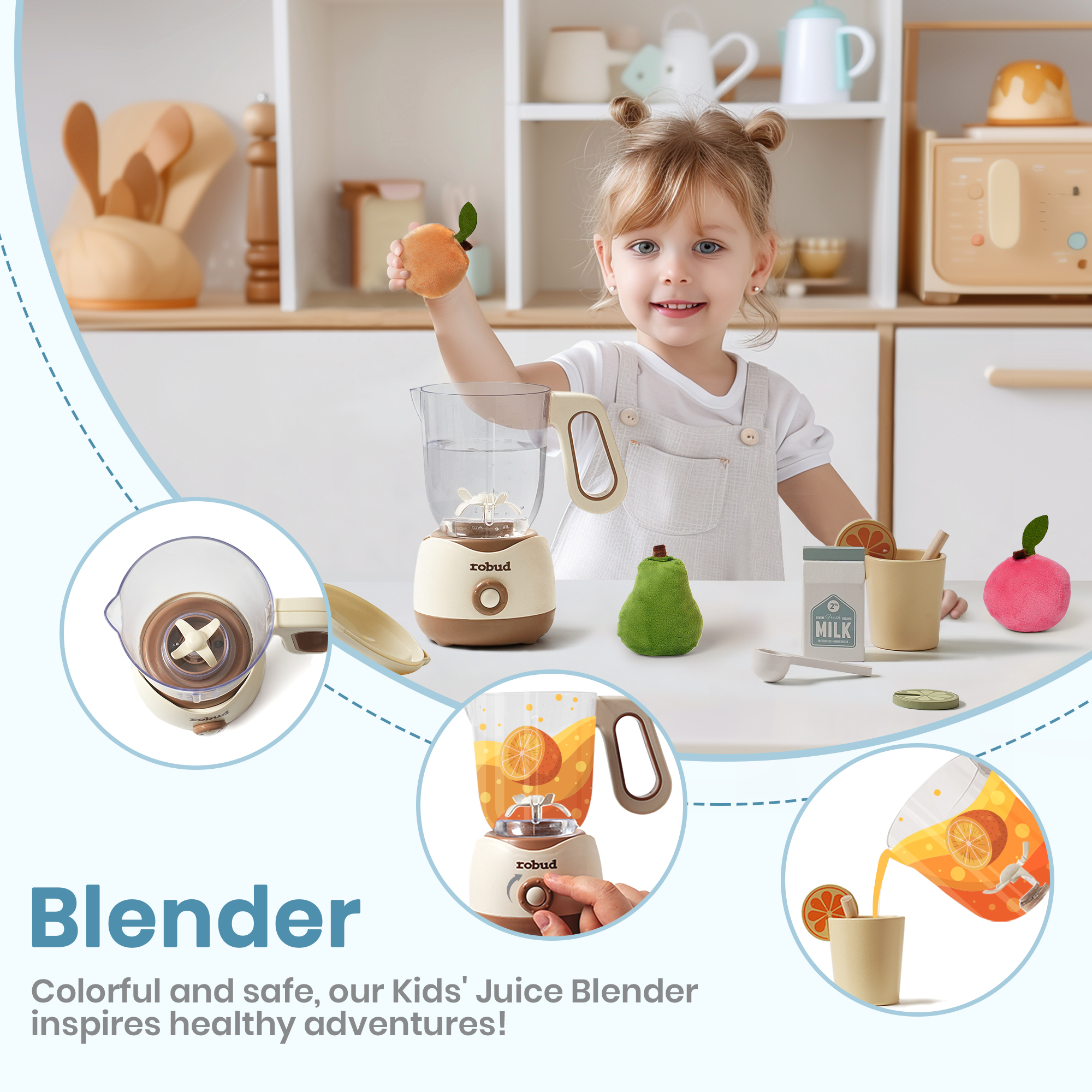 ROBUD Pretend Play Kitchen Appliances Creamy 4-Set