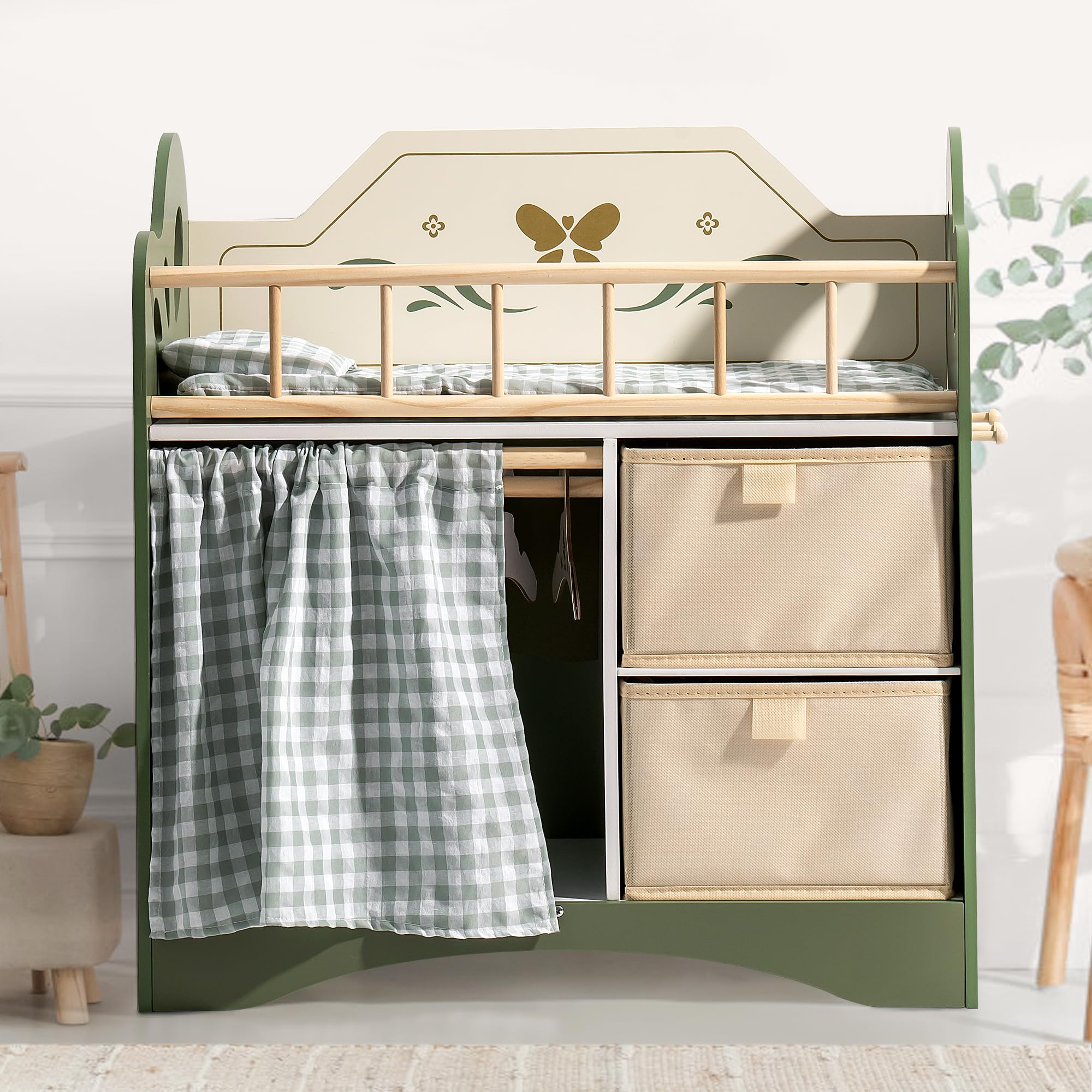 ROBUD Wooden Baby Doll Crib for Kids