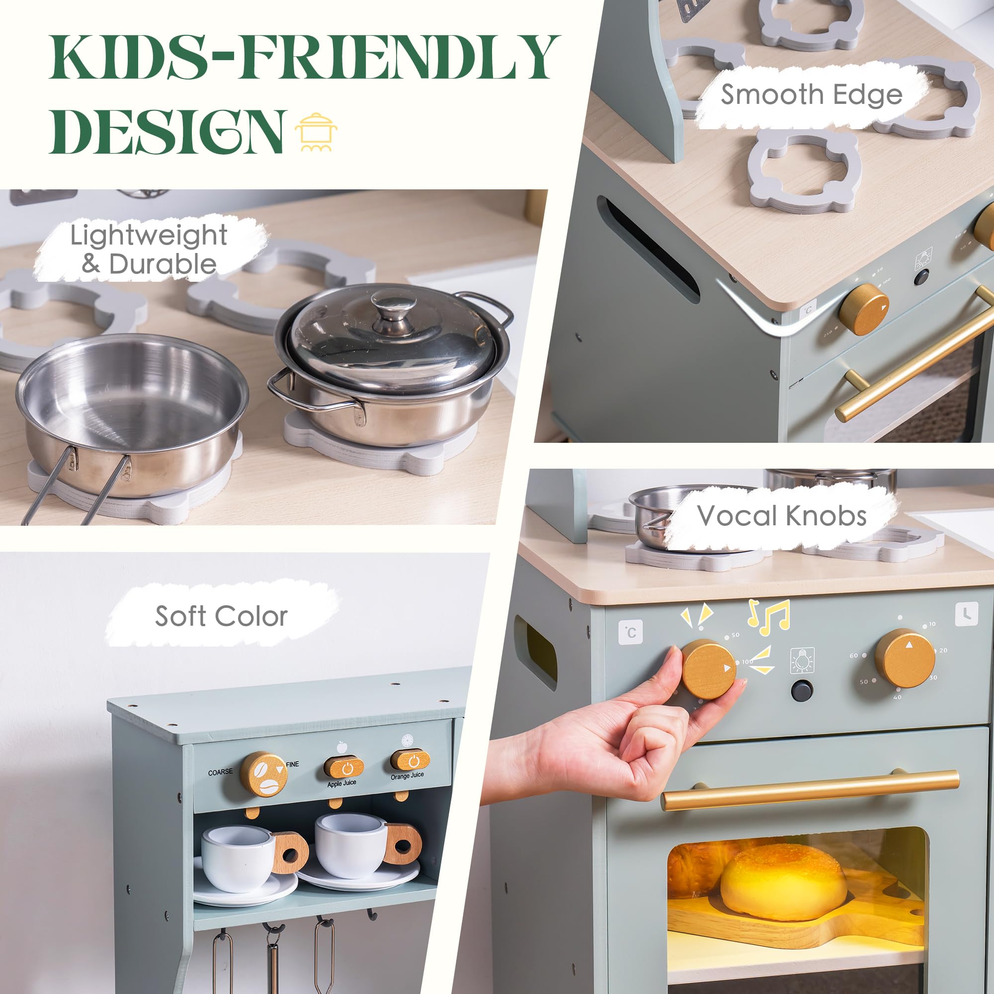 ROBUD Wooden Play Kitchen Set Bean Green