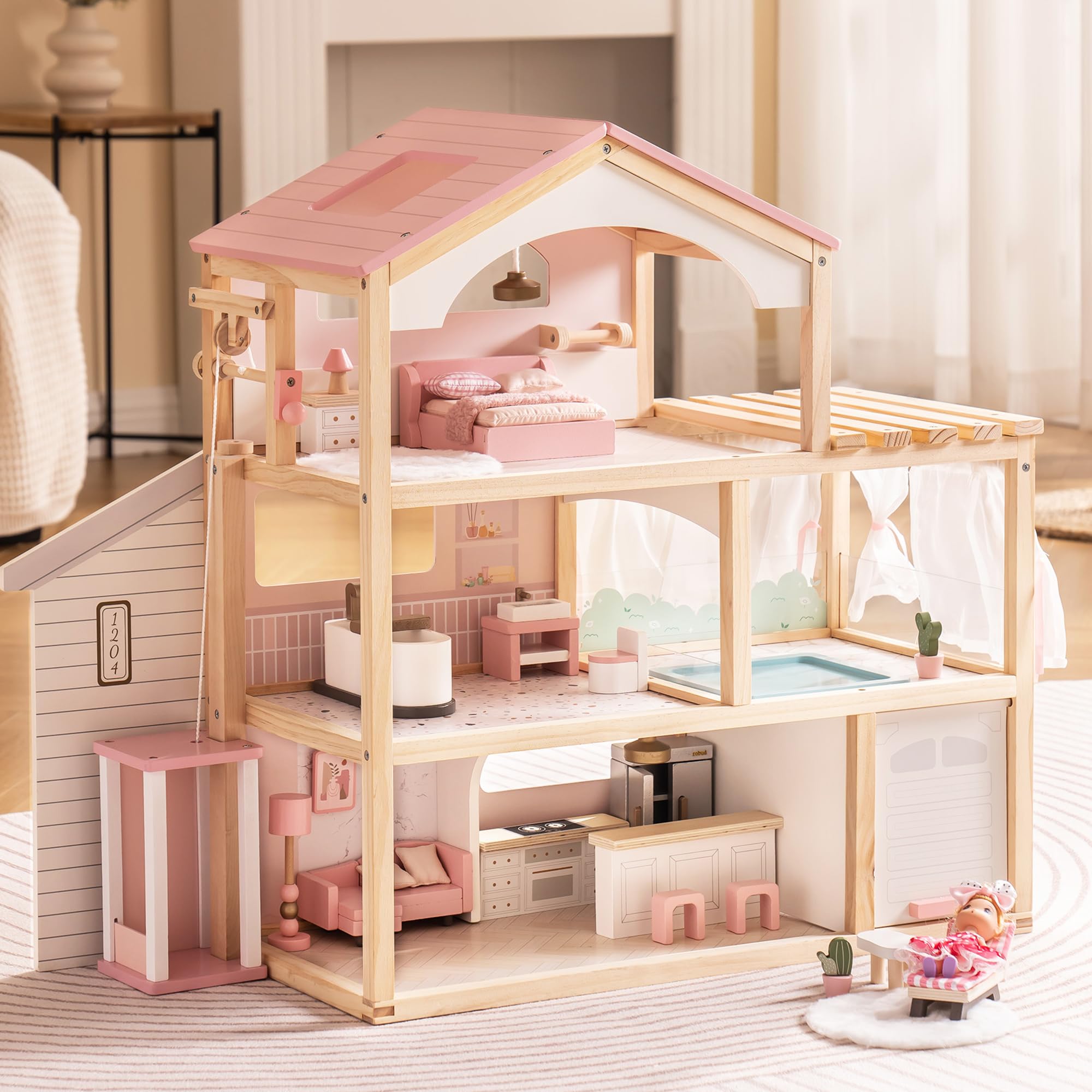 ROBUD Wooden Doll House - Dreamy Pink
