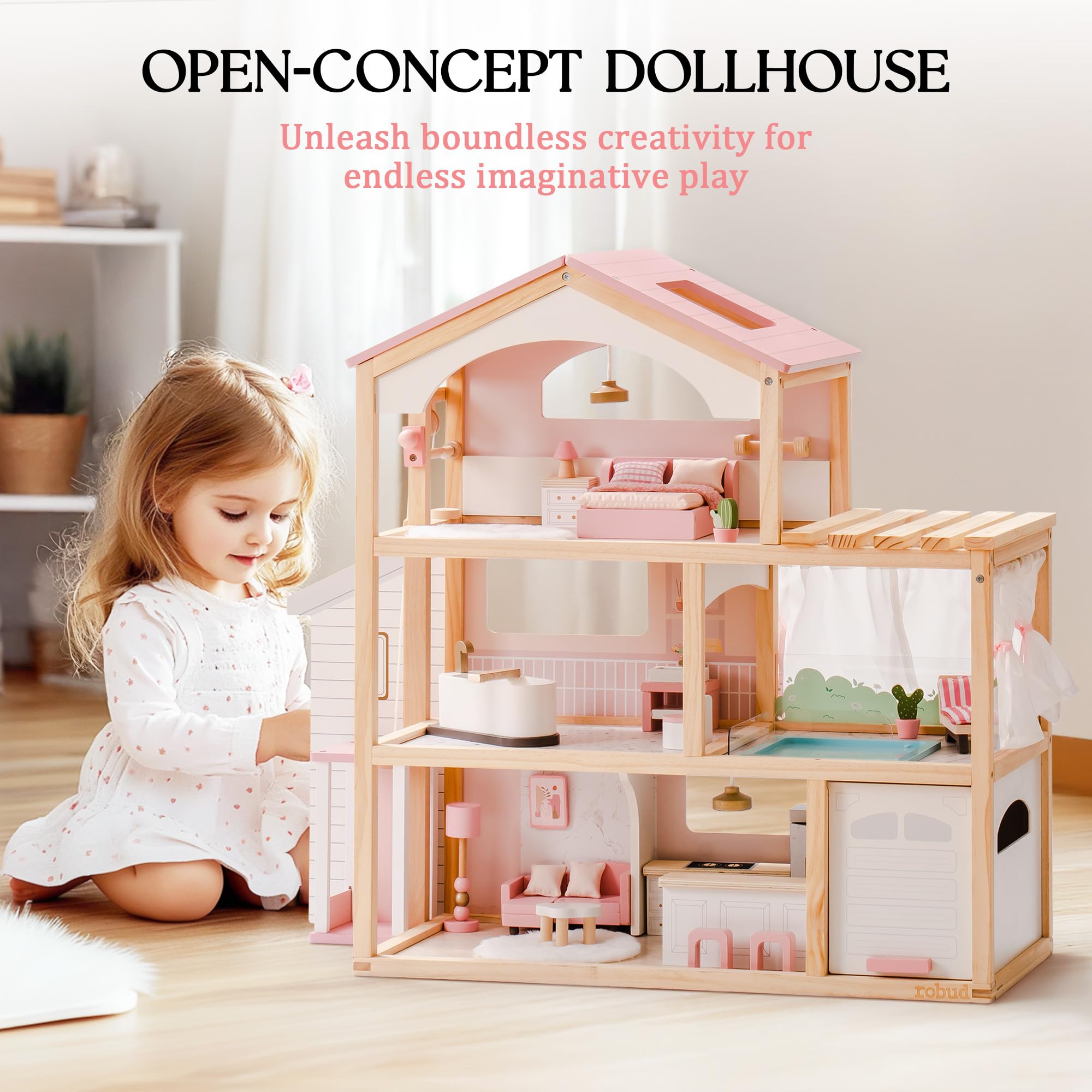 ROBUD Wooden Doll House - Dreamy Pink