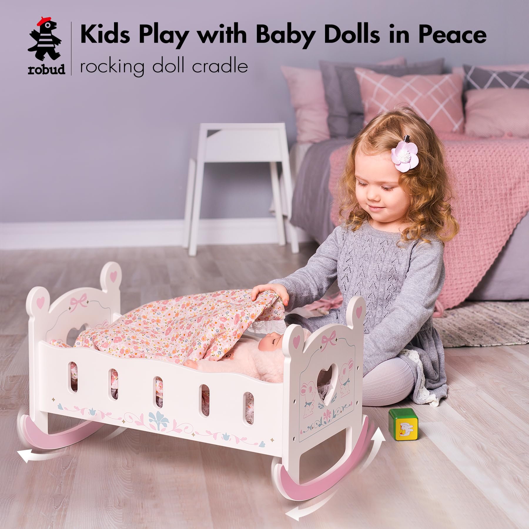 ROBUD Wooden Baby Doll Crib