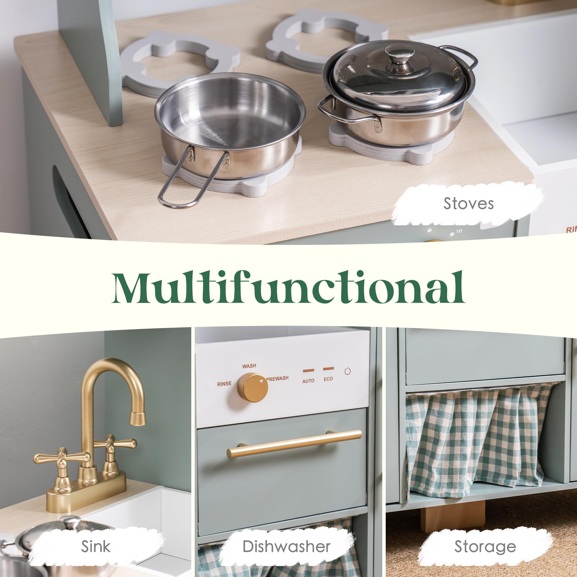 ROBUD Wooden Play Kitchen Set Bean Green