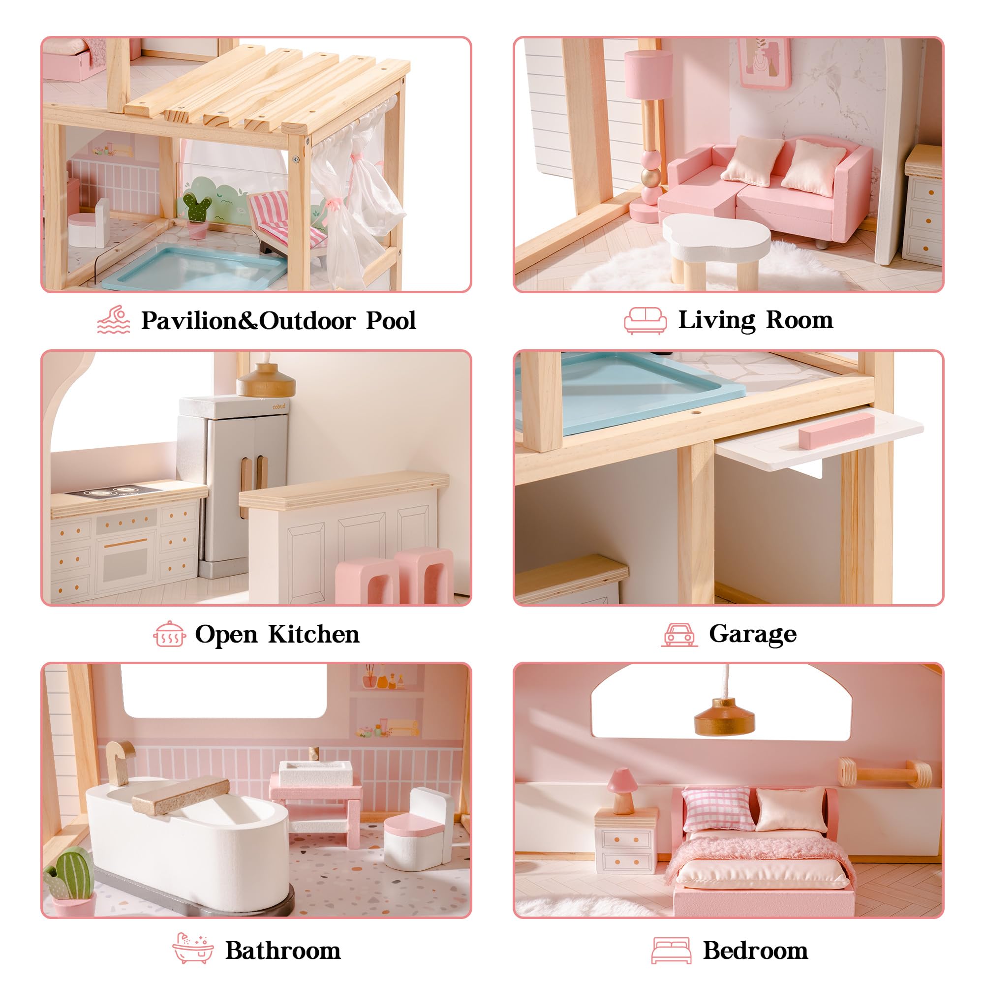 ROBUD Wooden Doll House - Dreamy Pink