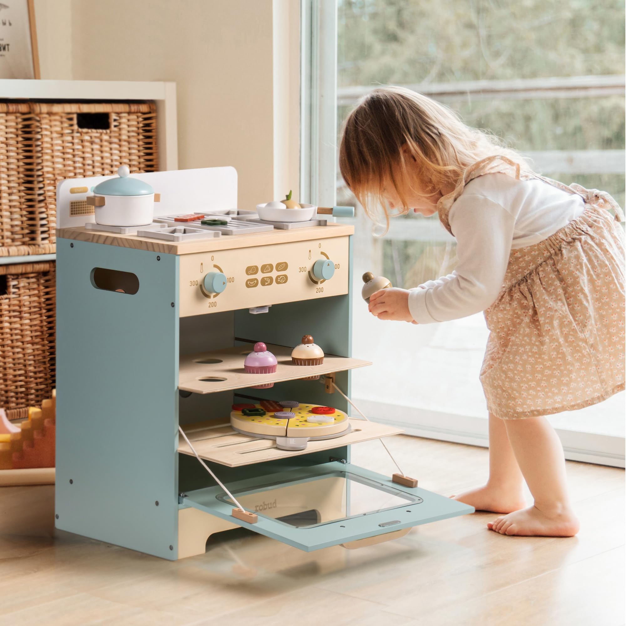 ROBUD Wooden Kids Play Kitchen Oven - Realistic