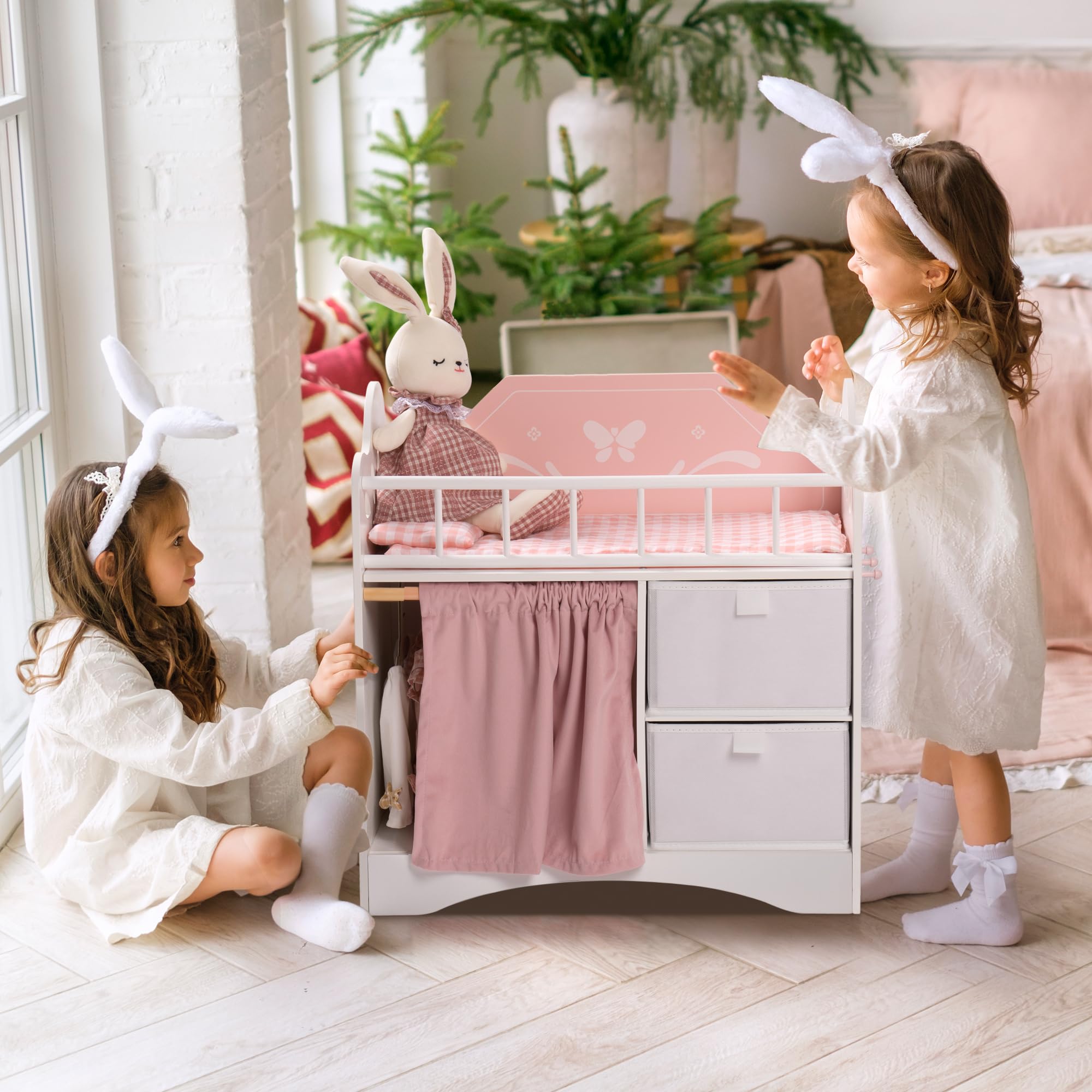 ROBUD Wooden Baby Doll Crib for Kids