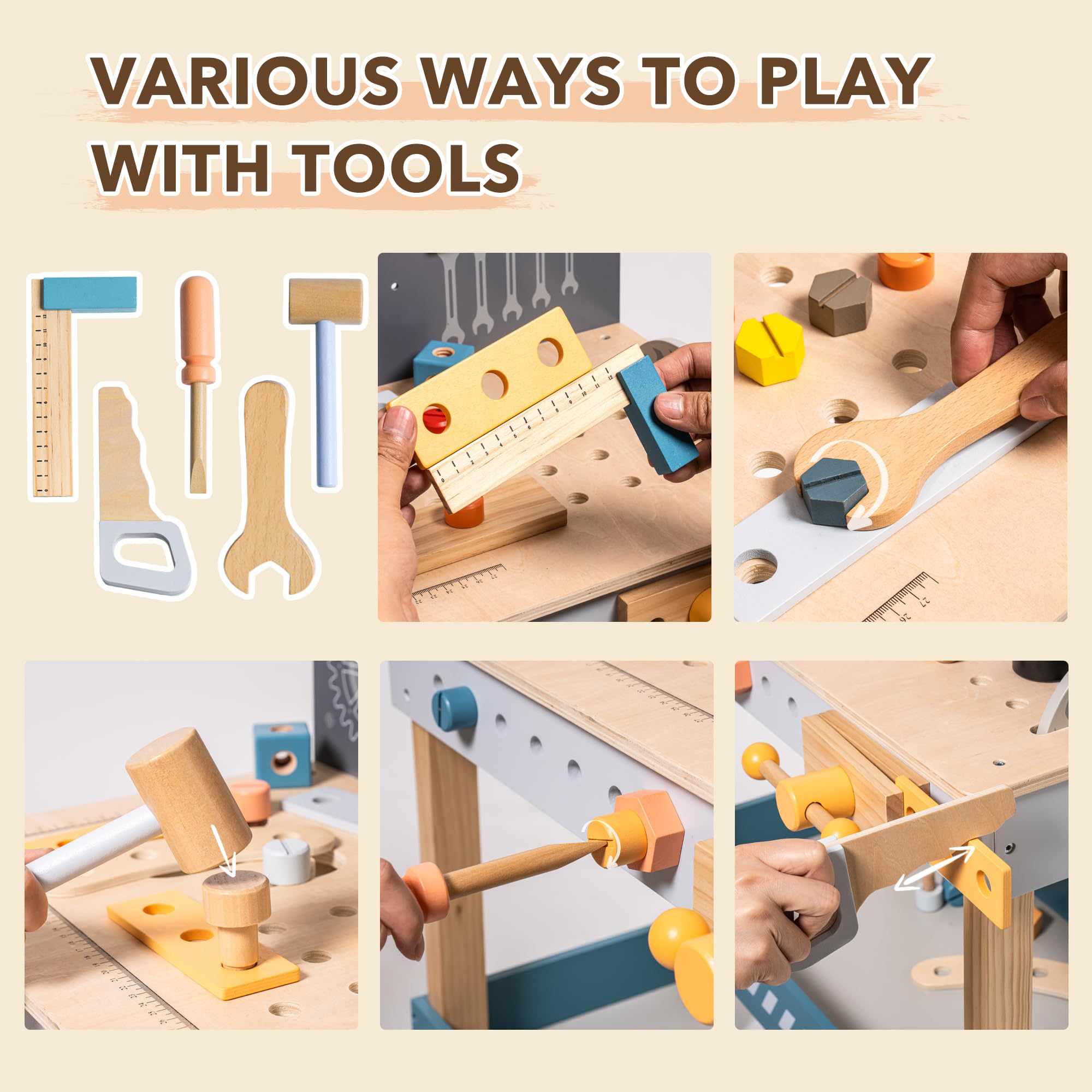 ROBUD Wooden Tool Workbench for Kids Toddlers