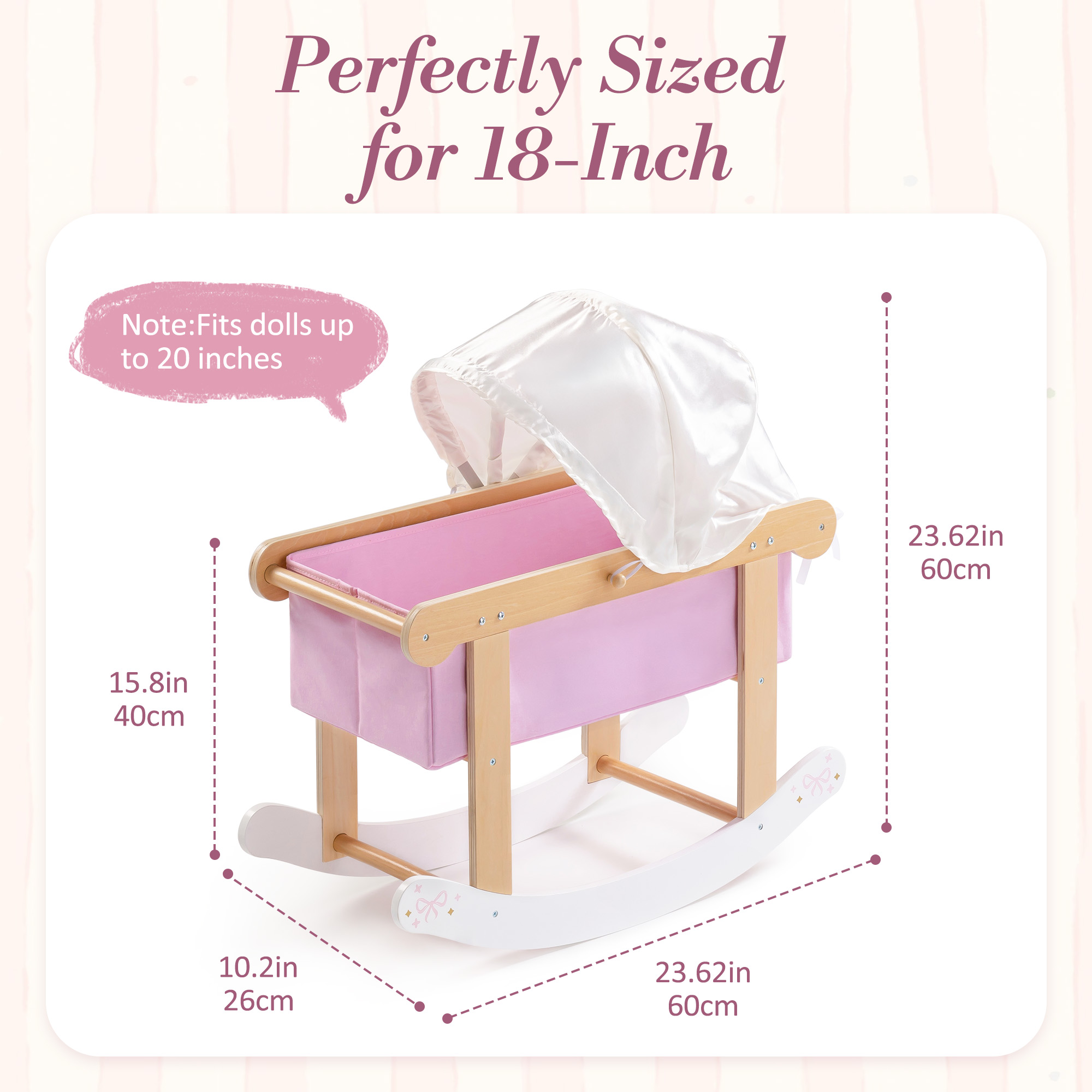 ROBUD Wooden Doll Rocking Cradle