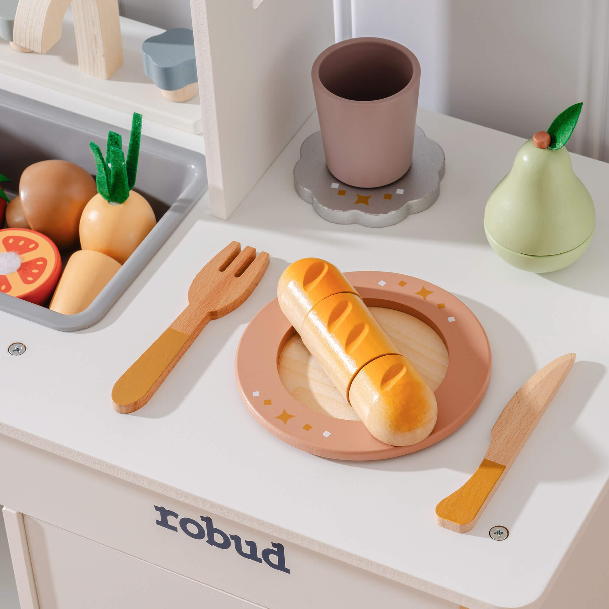 ROBUD Wooden Cutting Food Playset 4-in-1