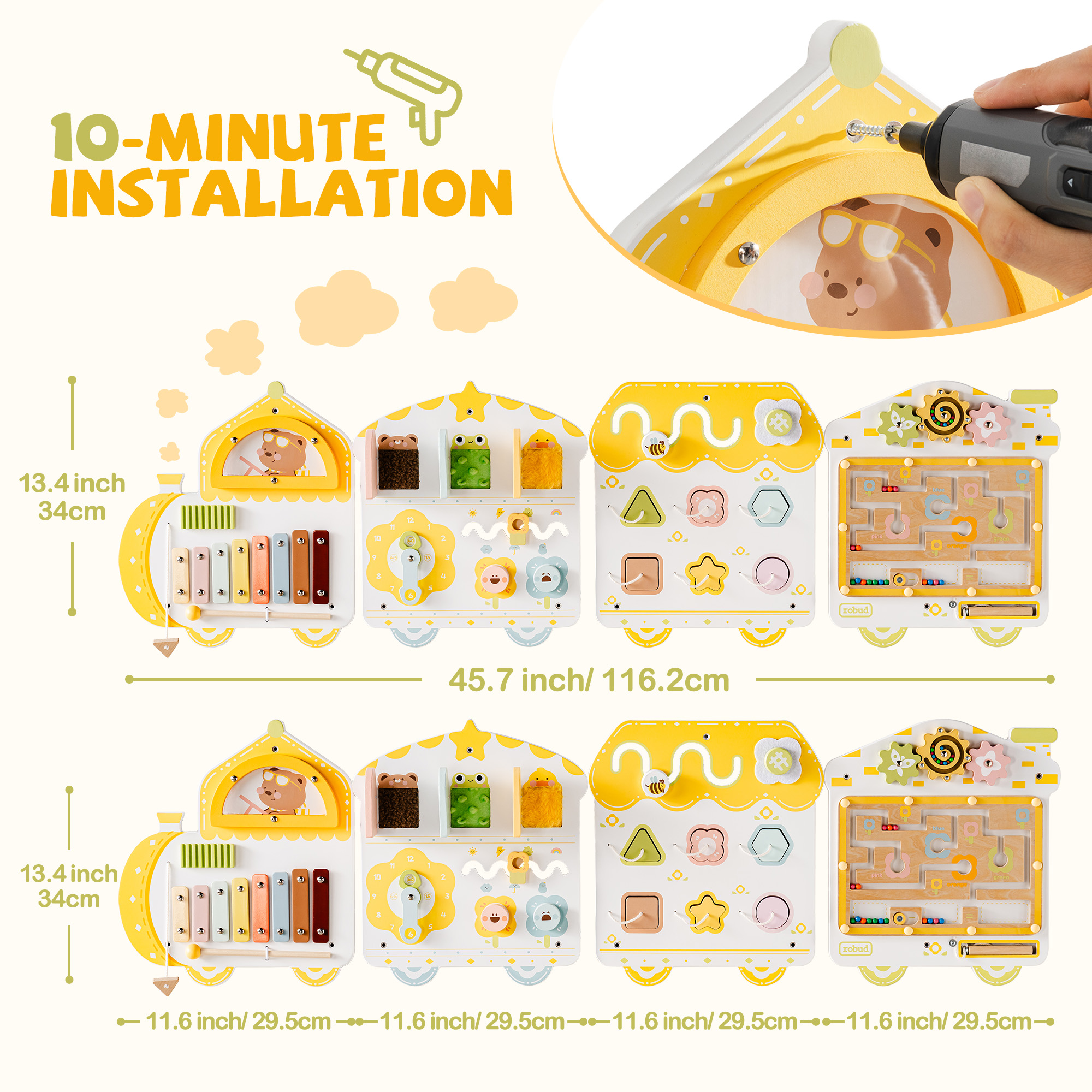 ROBUD Wooden Spring Train Busy Board