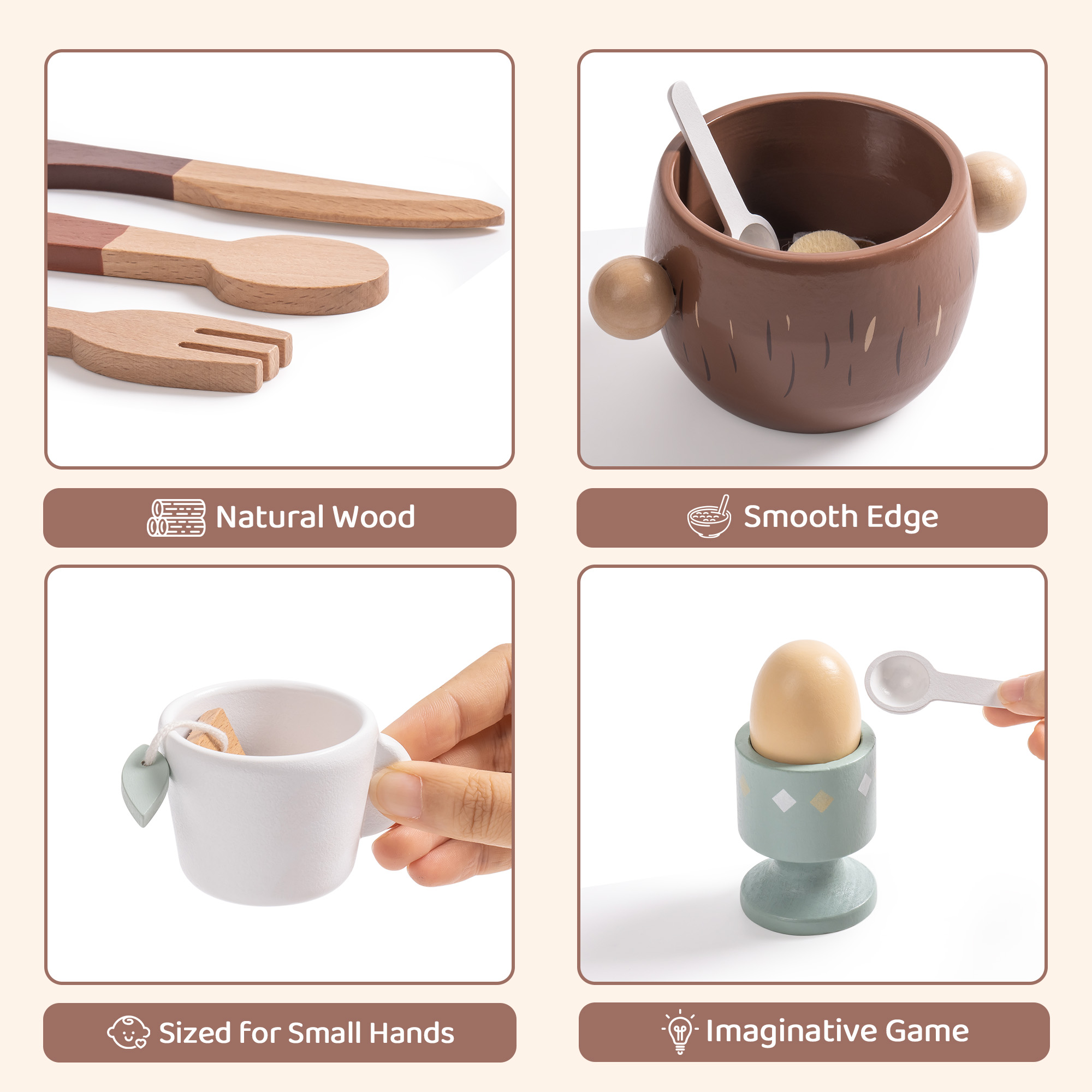 ROBUD 31-Piece Wooden Play Food Sets for Kids