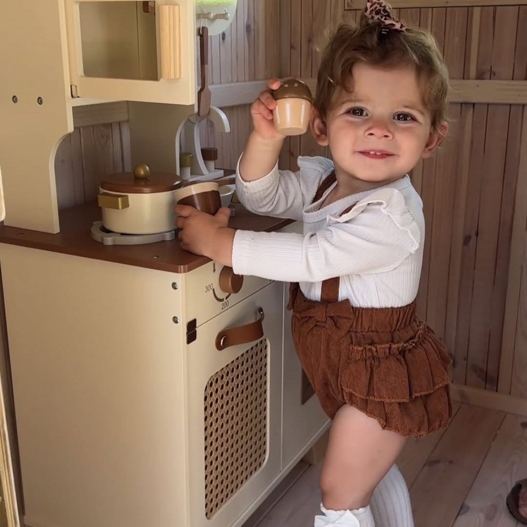 ROBUD Wooden Kids Play Kitchen Set - Mocha Montessori