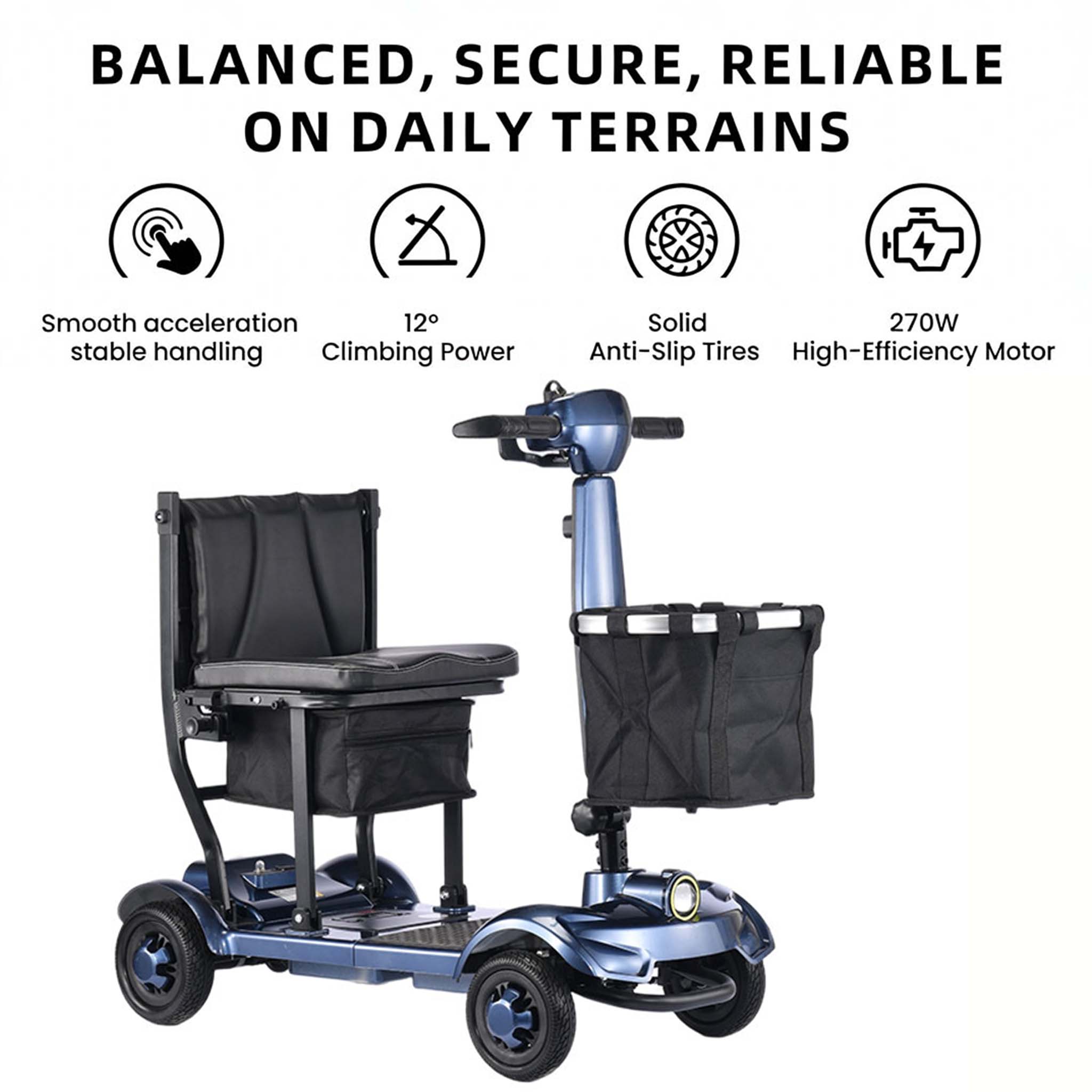 Foldscoot X-17 Folding Mobility Scooter for Seniors, 4-Wheel Lightweight Electric Scooter, 7.5 Mile Range, 265 LBS Capacity, Blue