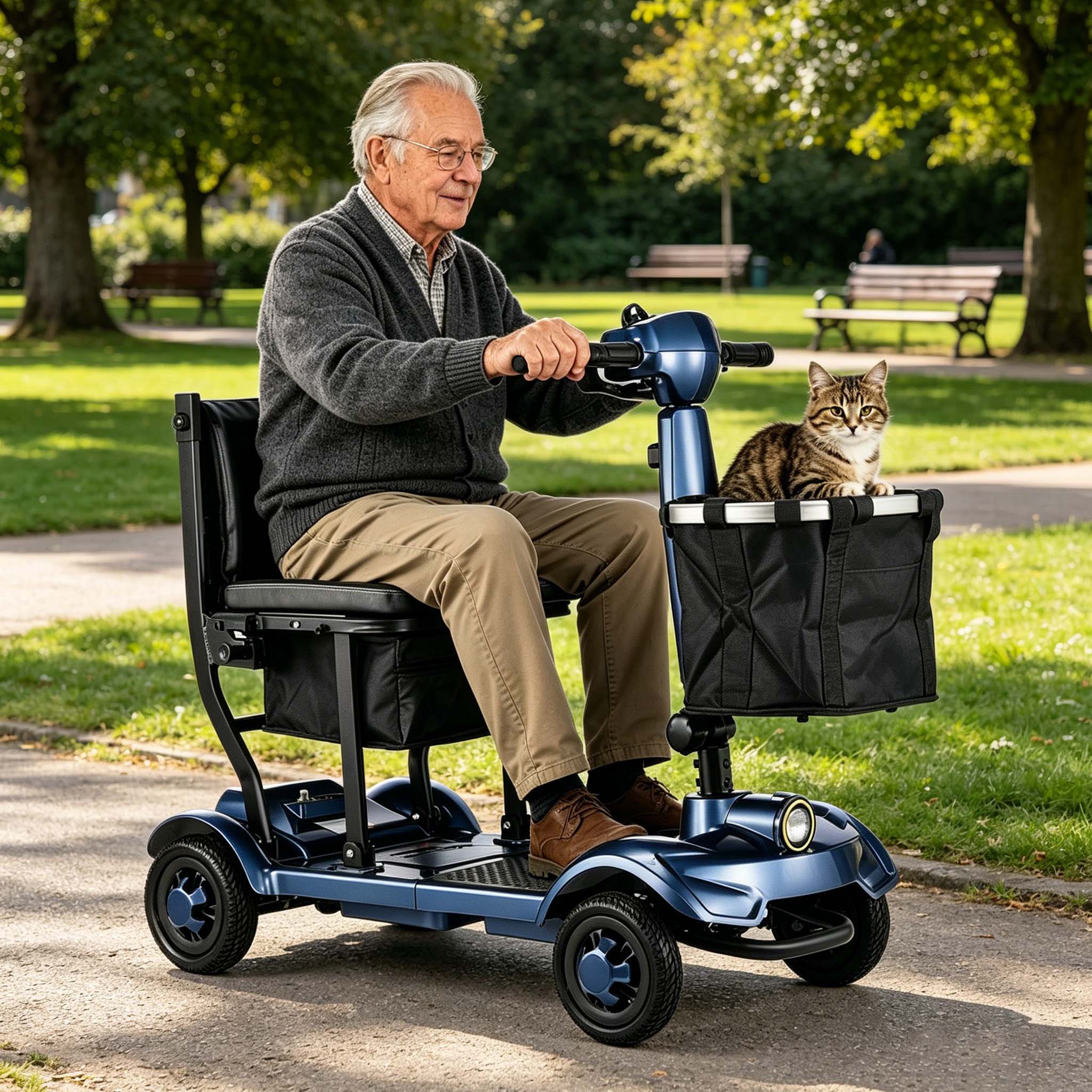 Foldscoot X-17 Folding Mobility Scooter for Seniors, 4-Wheel Lightweight Electric Scooter, 7.5 Mile Range, 265 LBS Capacity, Blue