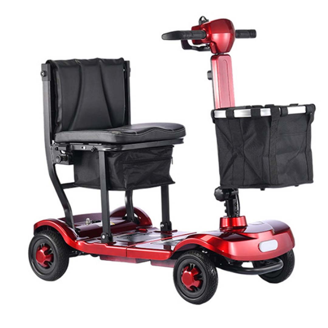 Foldscoot X-18 Compact Folding 4-Wheel Mobility Scooter, Red Lightweight Electric Scooter for Seniors & Adults, 7.5 Mile Range, 265 LBS Weight Capacity