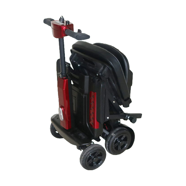 Foldscoot X-11 Manual Folding Mobility Scooter for Seniors, 4-Wheel Lightweight Electric Scooter, 7.5 Mile Range, 265 LBS Capacity, Red, Fits in Car Trunks
