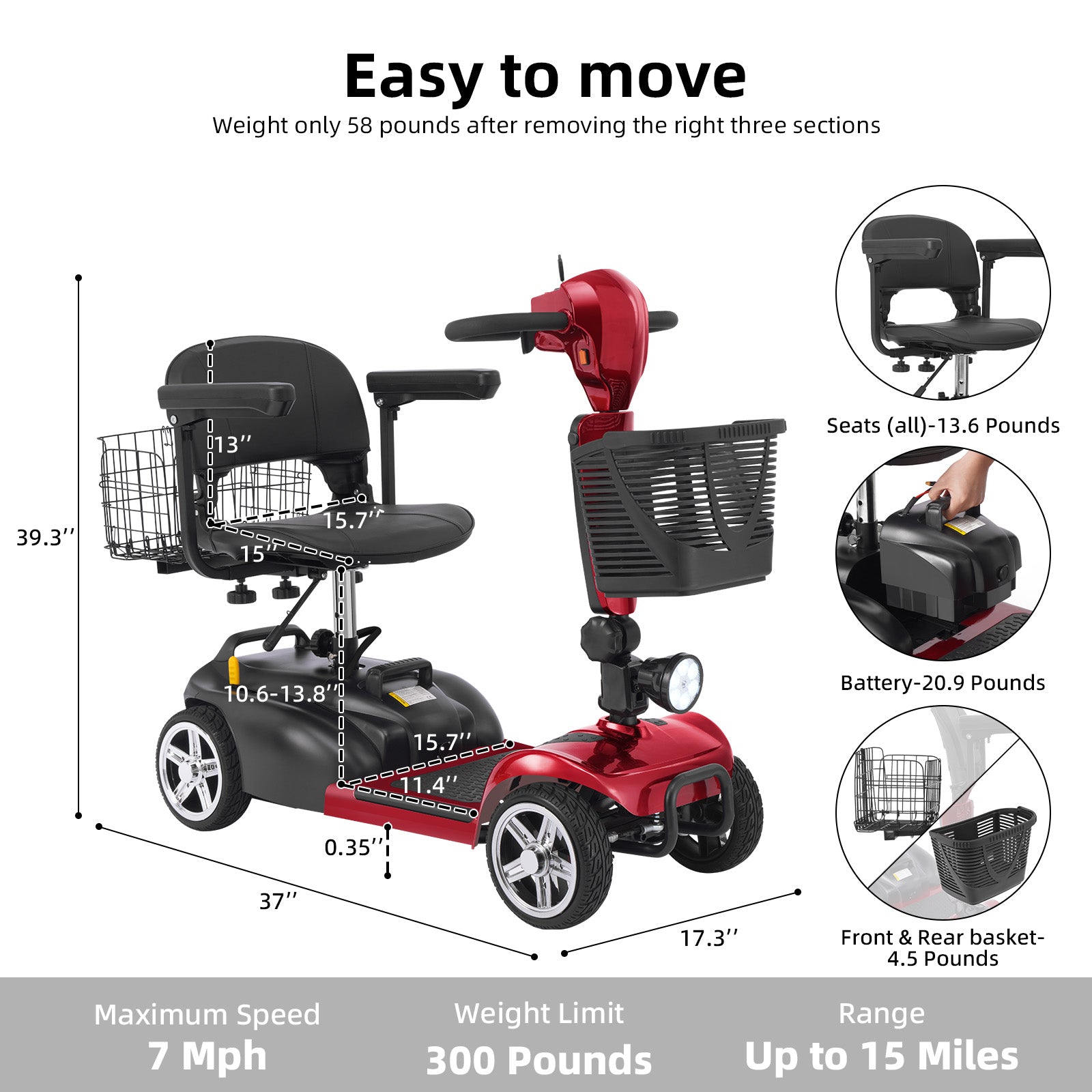 FOLDSCOOT MS02 4-Wheel Mobility Scooter for Seniors – 30-Mile Range | 7 MPH Top Speed