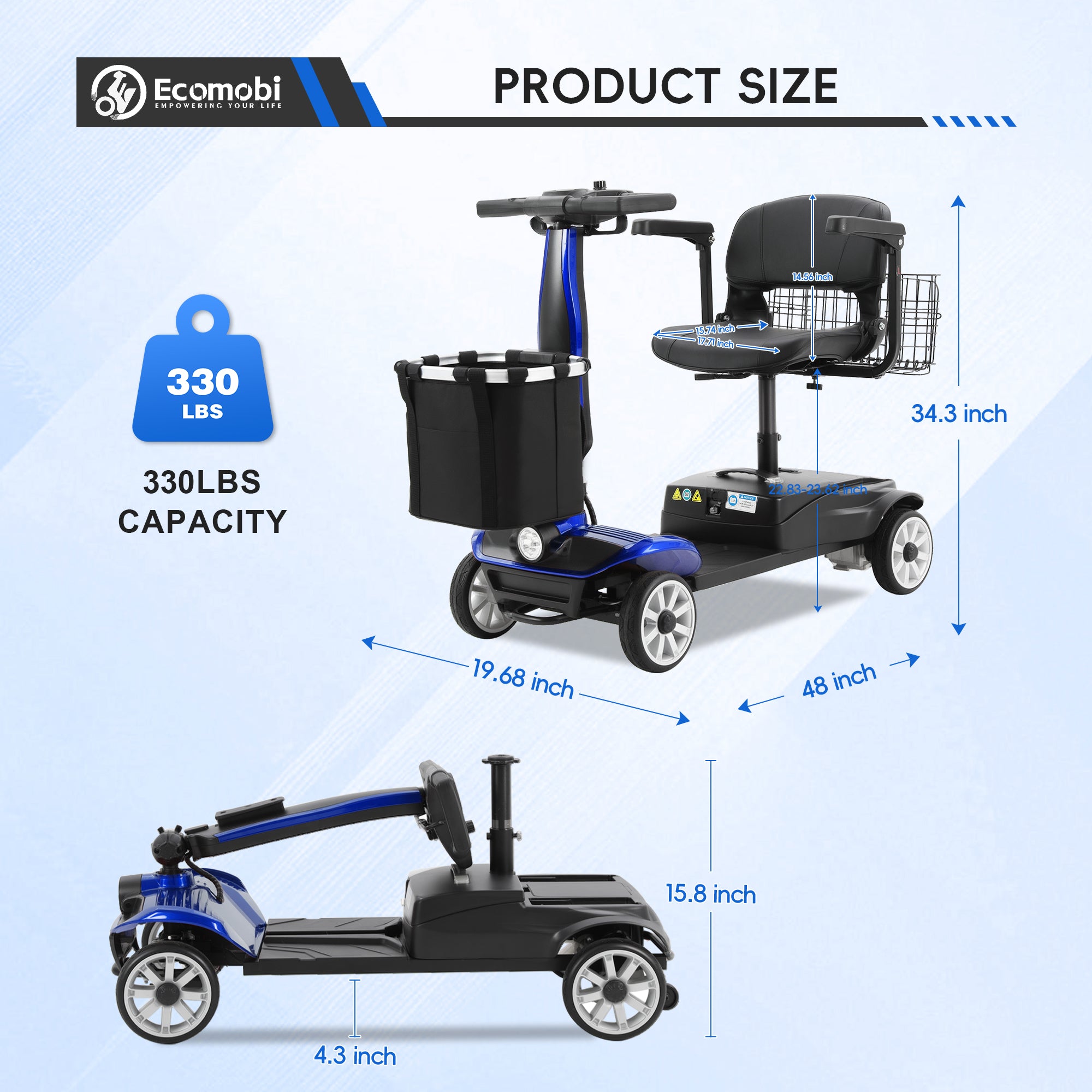 FOLDSCOOT MS01 PRO 4-Wheel Foldable Mobility Scooter for Seniors – 15-Mile Range, 330 lbs Capacity, Lightweight & Travel Friendly