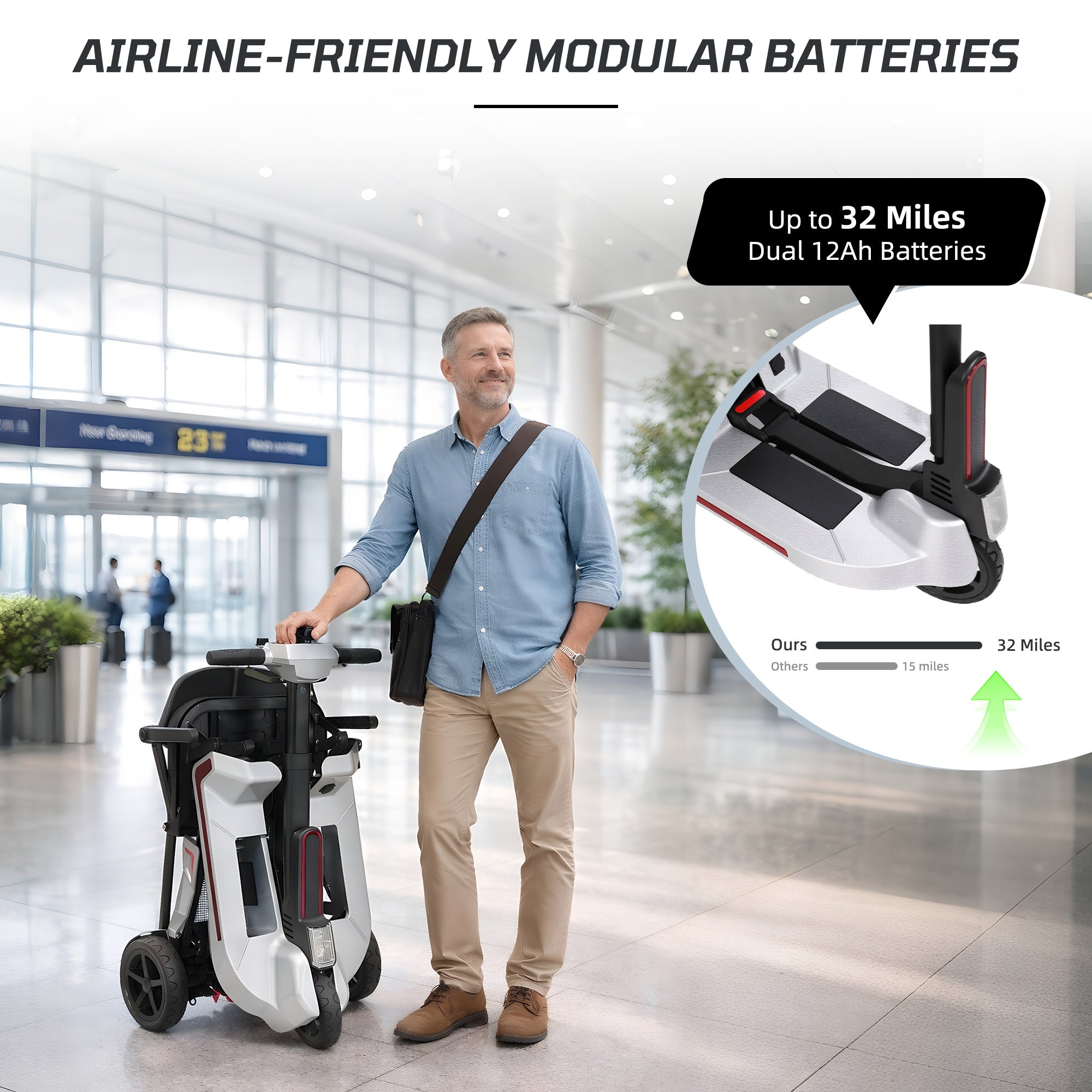 【Introducing the All-New】 M3 Lightweight Foldable Mobility Scooter for Seniors – 30 lbs, 33" Turning Radius, 20/32-Mile Range