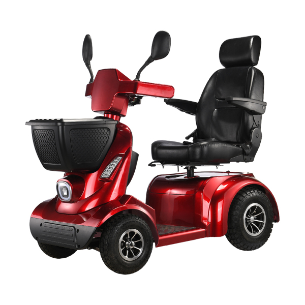 Foldscoot Heavy-Duty 4-Wheel Electric Mobility Scooter for Adults & Seniors, 397 lbs Weight Capacity, 21.8 Mile Long Range, 9.3 mph Max Speed, Non-Foldable Powered Scooter with Large Seat & Basket, Red