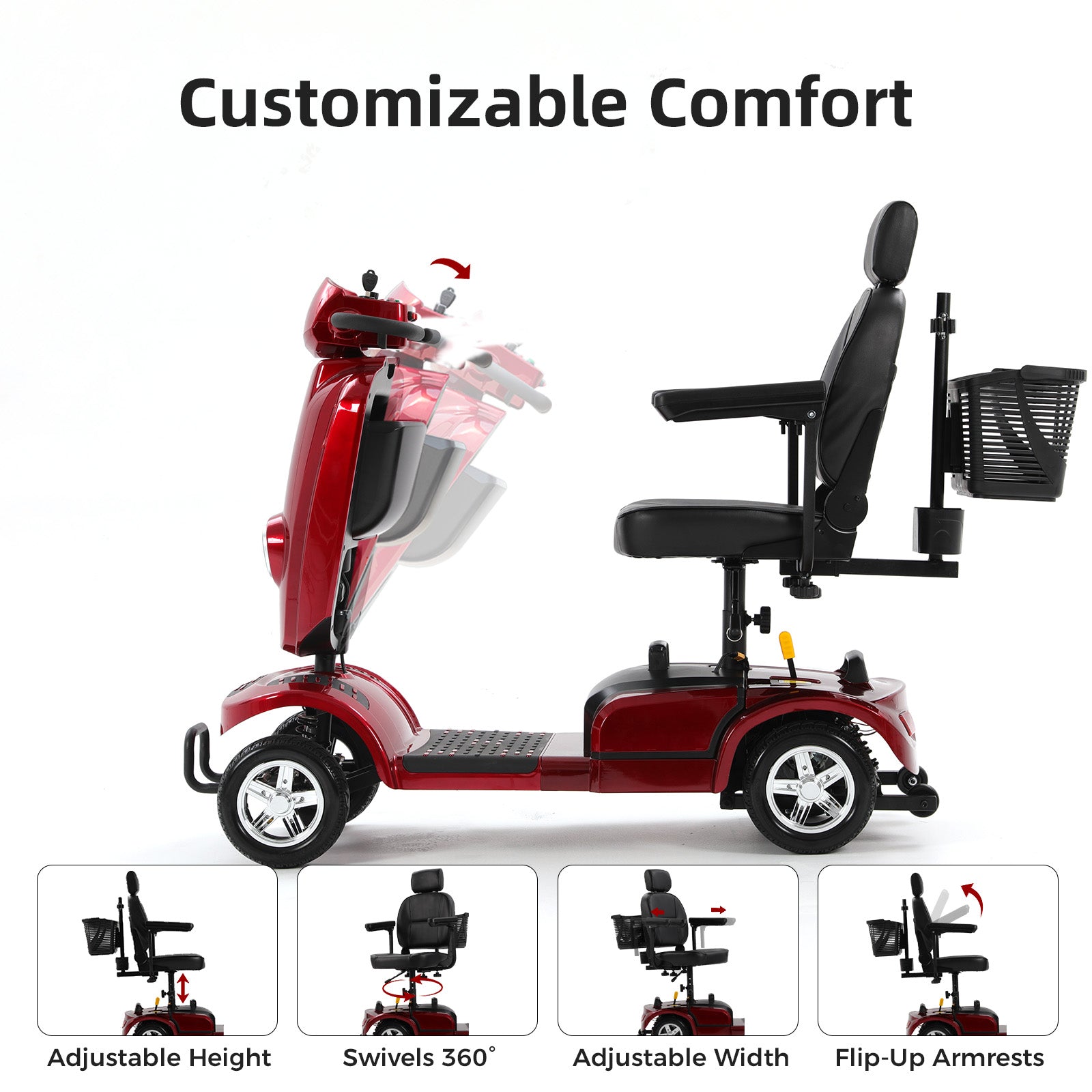 FOLDSCOOT  MS02 Plus Heavy-Duty Mobility Scooter for Seniors – 16/26-Mile Range | 400 lbs Capacity