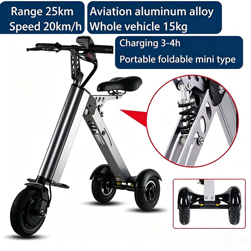 FOLDSCOOT K7S Foldable Electric Scooter for Adults, 250W Brushless Motor, 15-20km/h Max Speed, 25km Long Range, Lightweight 15kg Portable Mobility Scooter, 120kg Load, Foldable for Car Trunk, Silver Gray