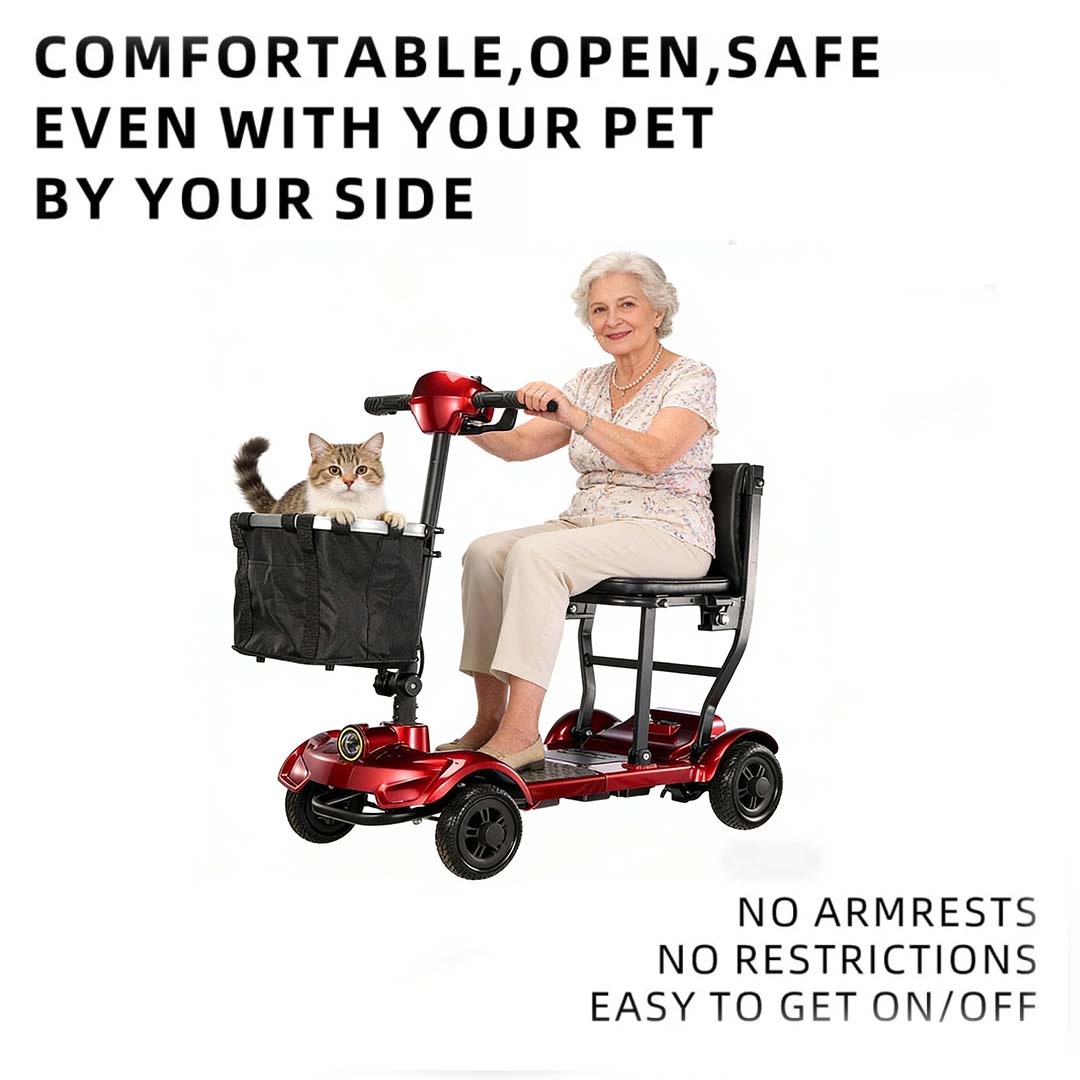 Foldscoot Compact Folding Mobility Scooter – Red (Model: X-17) Lightweight 4-Wheel Electric Scooter for Seniors & Adults | Foldable, 7.5 Miles Range, 265 LBS Weight Capacity