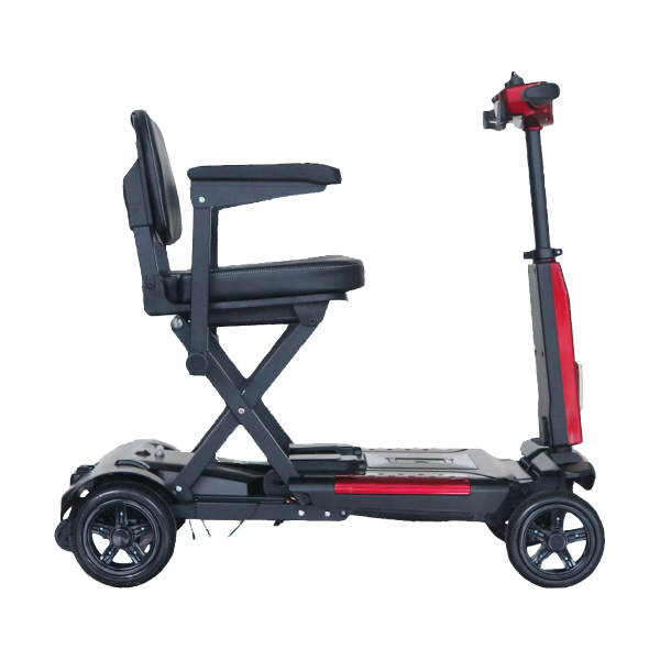 Foldscoot X-11 Manual Folding Mobility Scooter for Seniors, 4-Wheel Lightweight Electric Scooter, 7.5 Mile Range, 265 LBS Capacity, Red, Fits in Car Trunks