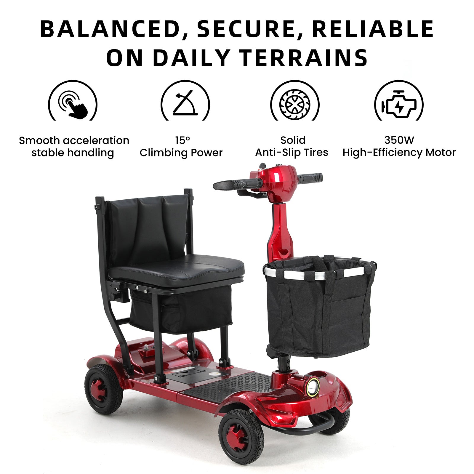 FOLDSCOOT MS01 F Lightweight Mobility Scooter, 41 lbs, 12/24 Mile Range, 300 lbs Capacity, LED Light & Triple Storage
