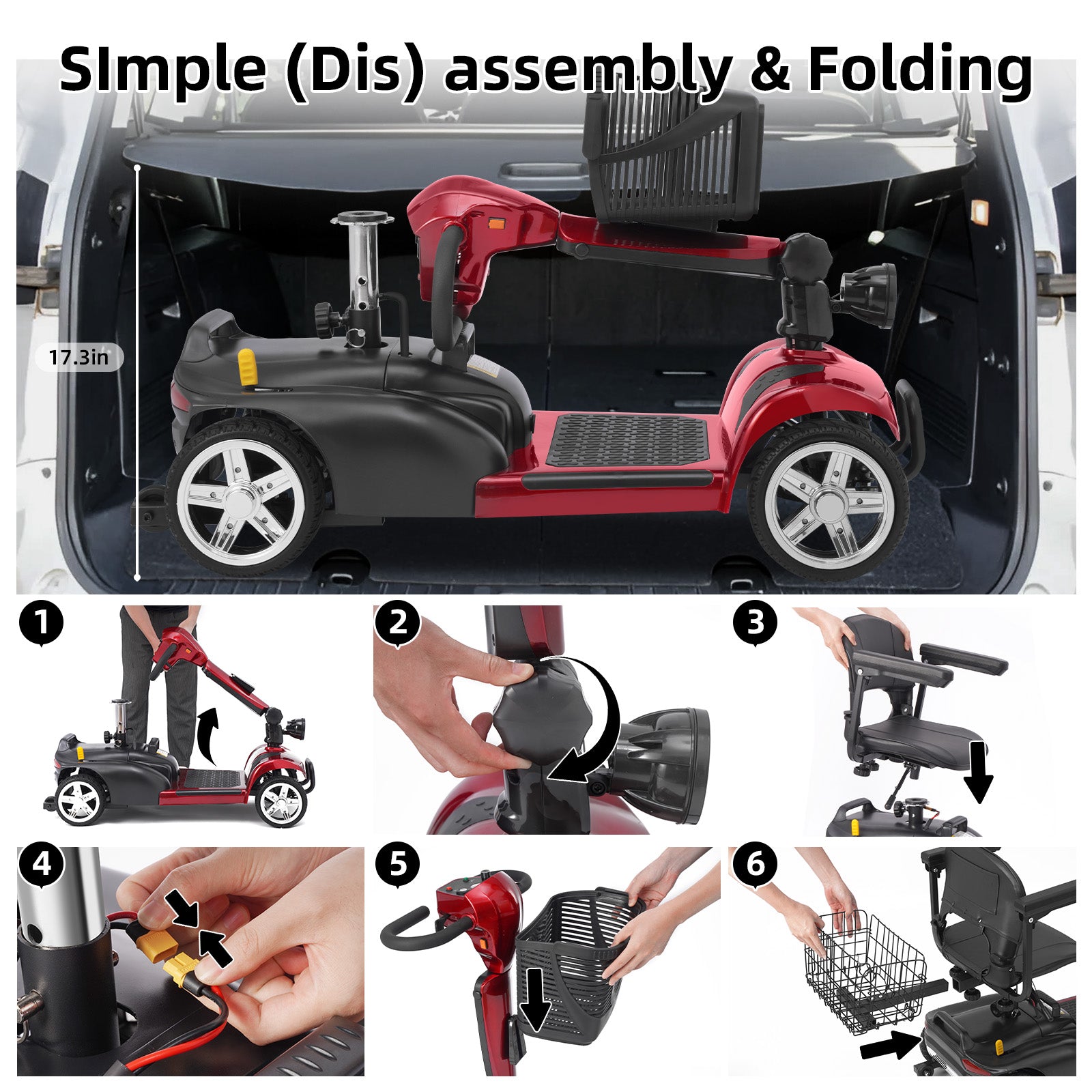 FOLDSCOOT MS02 4-Wheel Mobility Scooter for Seniors – 30-Mile Range | 7 MPH Top Speed