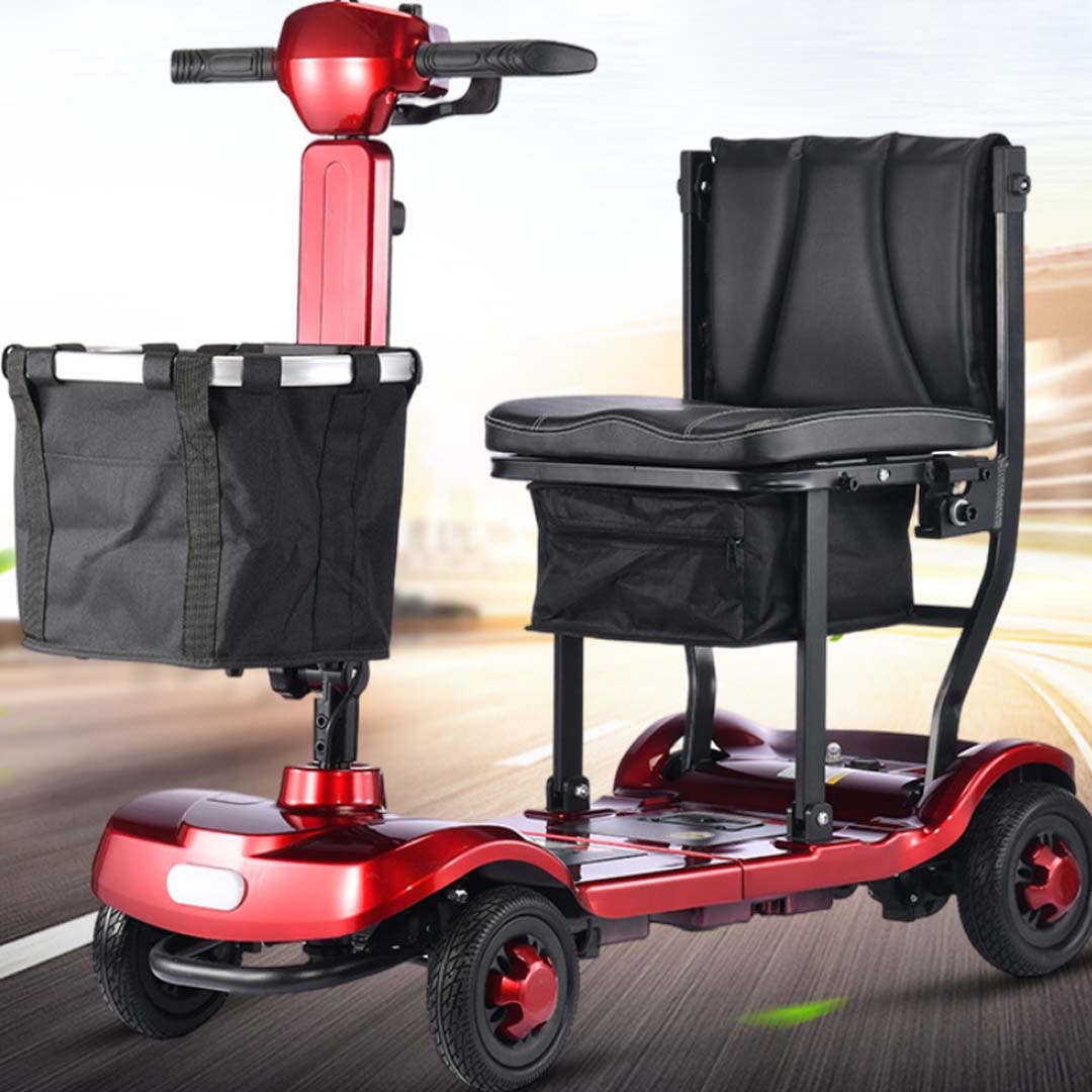 Foldscoot X-18 Compact Folding 4-Wheel Mobility Scooter, Red Lightweight Electric Scooter for Seniors & Adults, 7.5 Mile Range, 265 LBS Weight Capacity