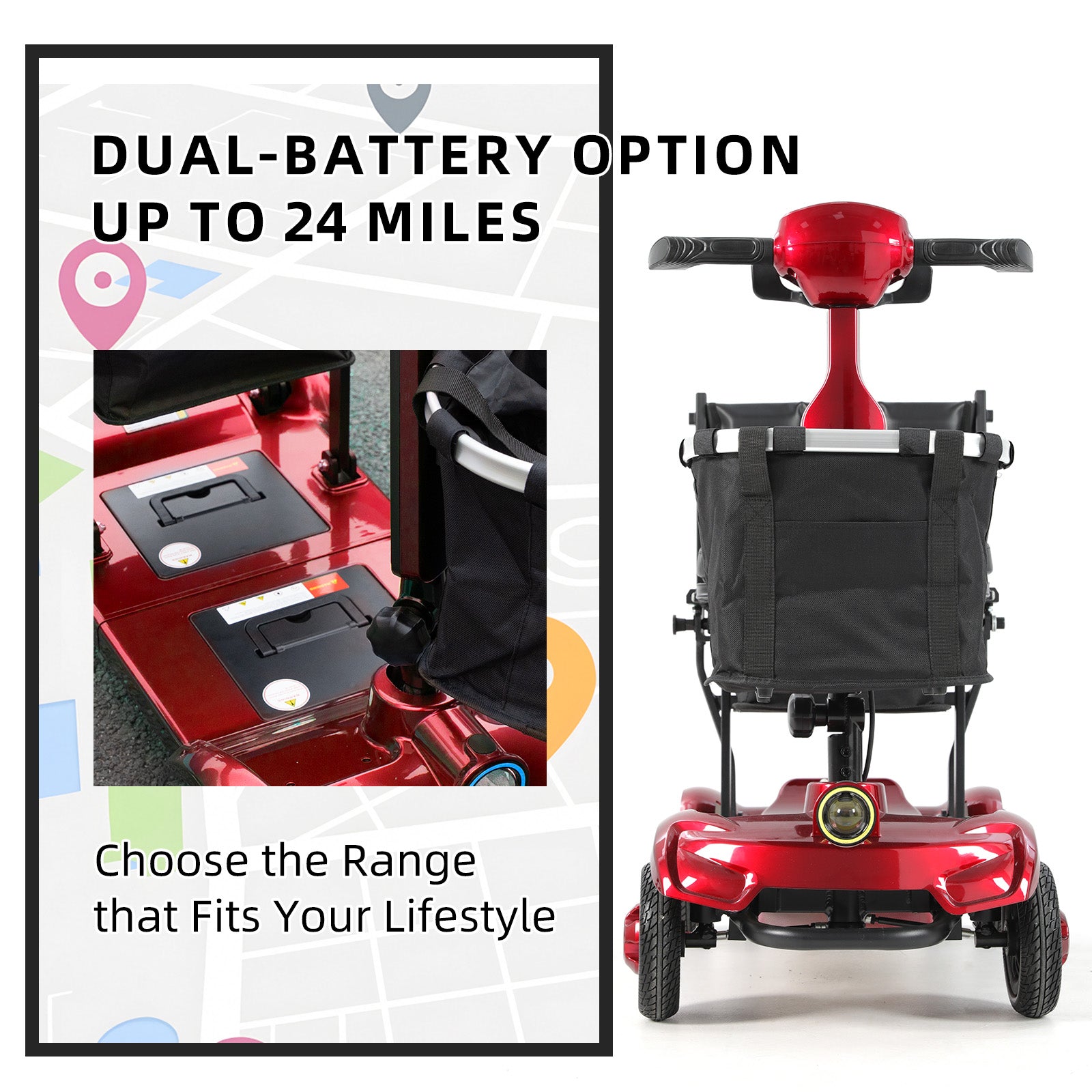 FOLDSCOOT MS01 F Lightweight Mobility Scooter, 41 lbs, 12/24 Mile Range, 300 lbs Capacity, LED Light & Triple Storage