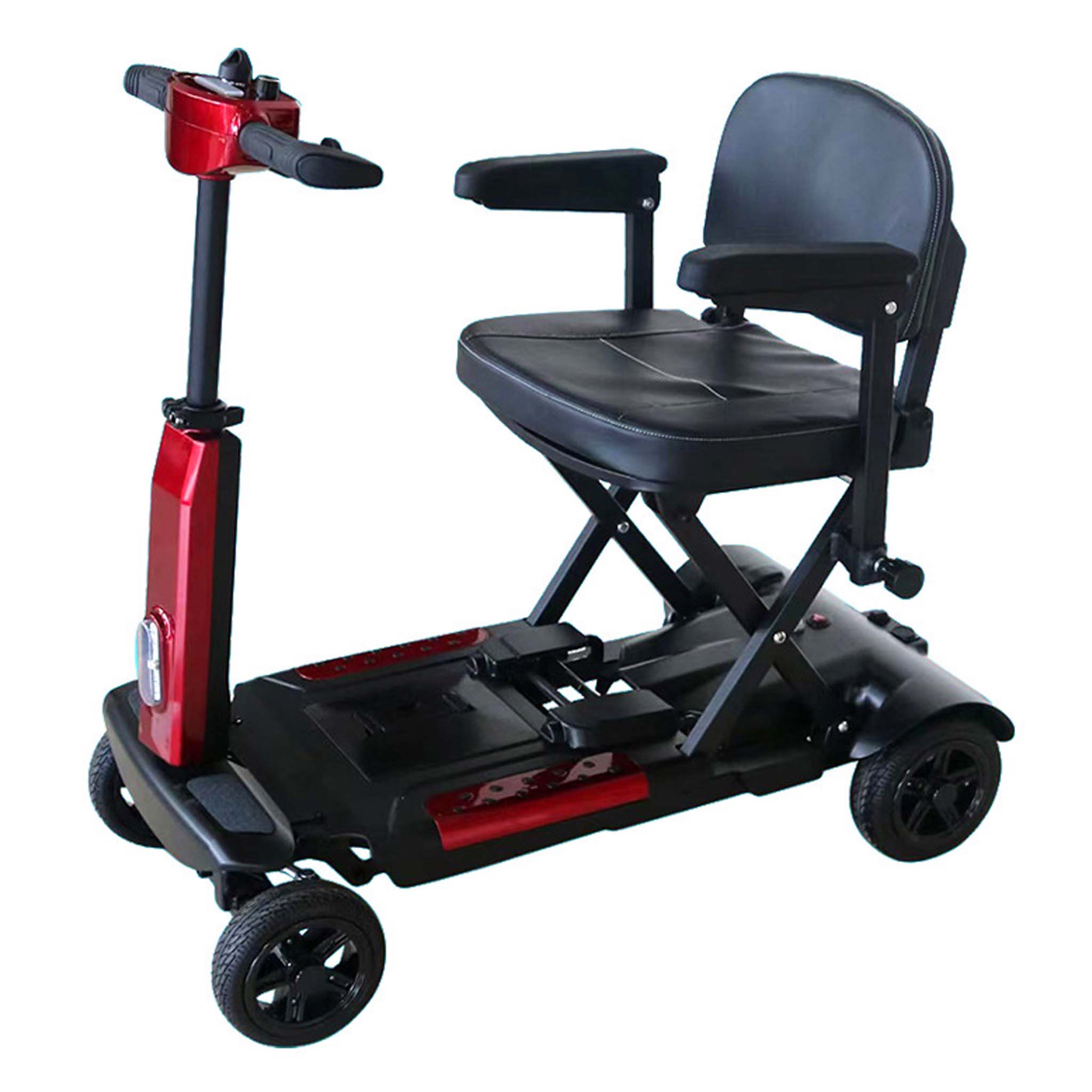 Foldscoot X-11 Manual Folding Mobility Scooter for Seniors, 4-Wheel Lightweight Electric Scooter, 7.5 Mile Range, 265 LBS Capacity, Red, Fits in Car Trunks