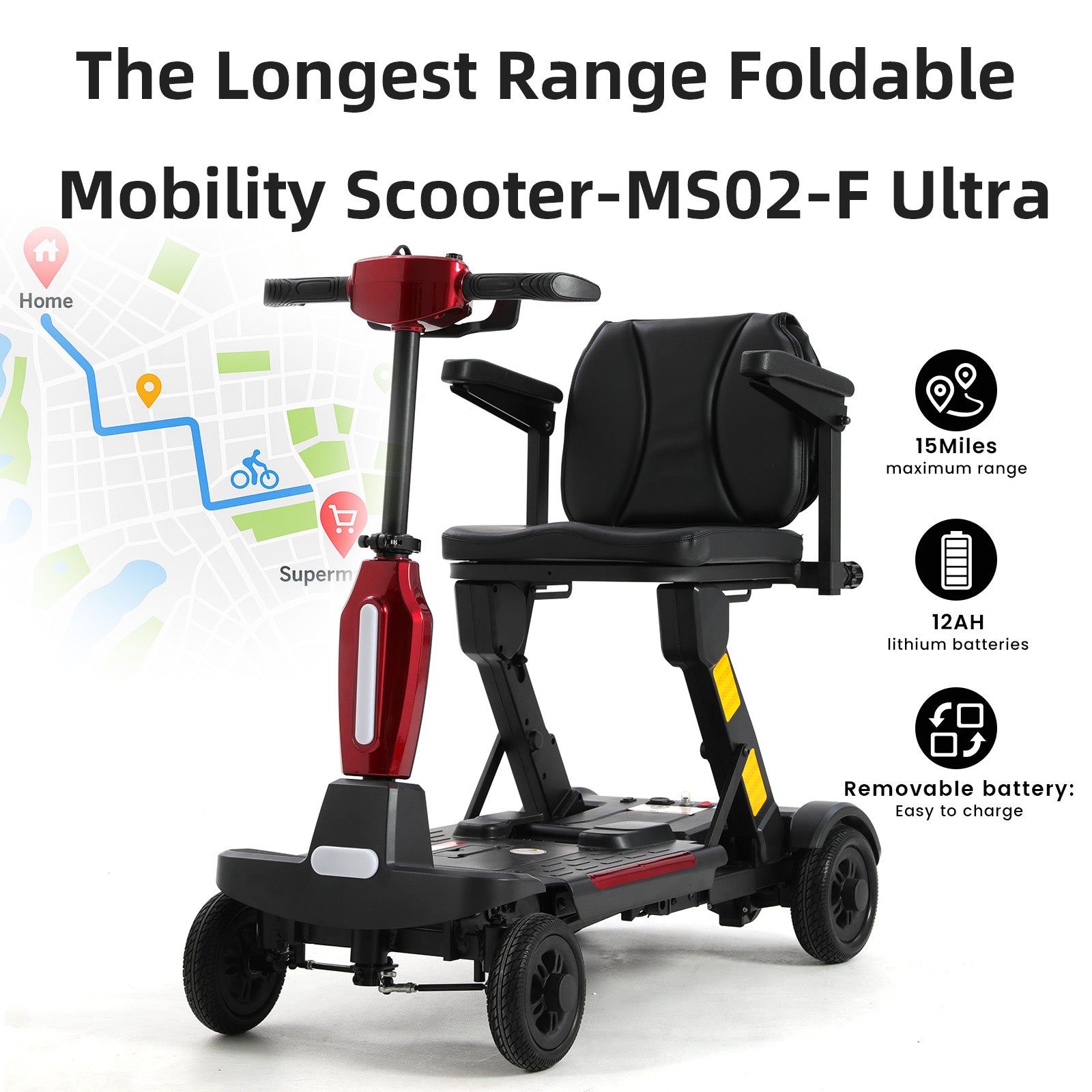 FOLDSCOOT MS02-F Ultra Automatic Folding Mobility Scooter for Seniors – 15-Mile Range | 330 lbs Capacity | Airline Approved