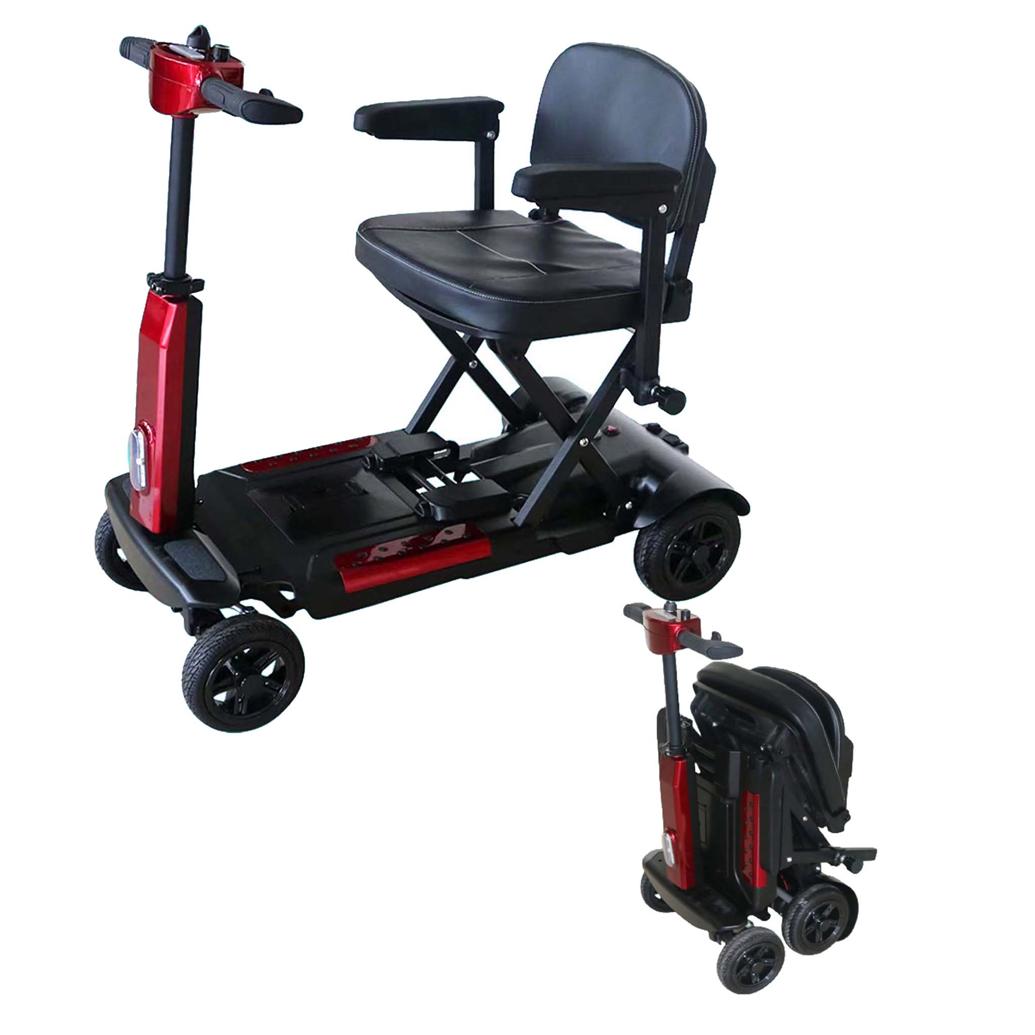 Foldscoot X-11 Manual Folding Mobility Scooter for Seniors, 4-Wheel Lightweight Electric Scooter, 7.5 Mile Range, 265 LBS Capacity, Red, Fits in Car Trunks