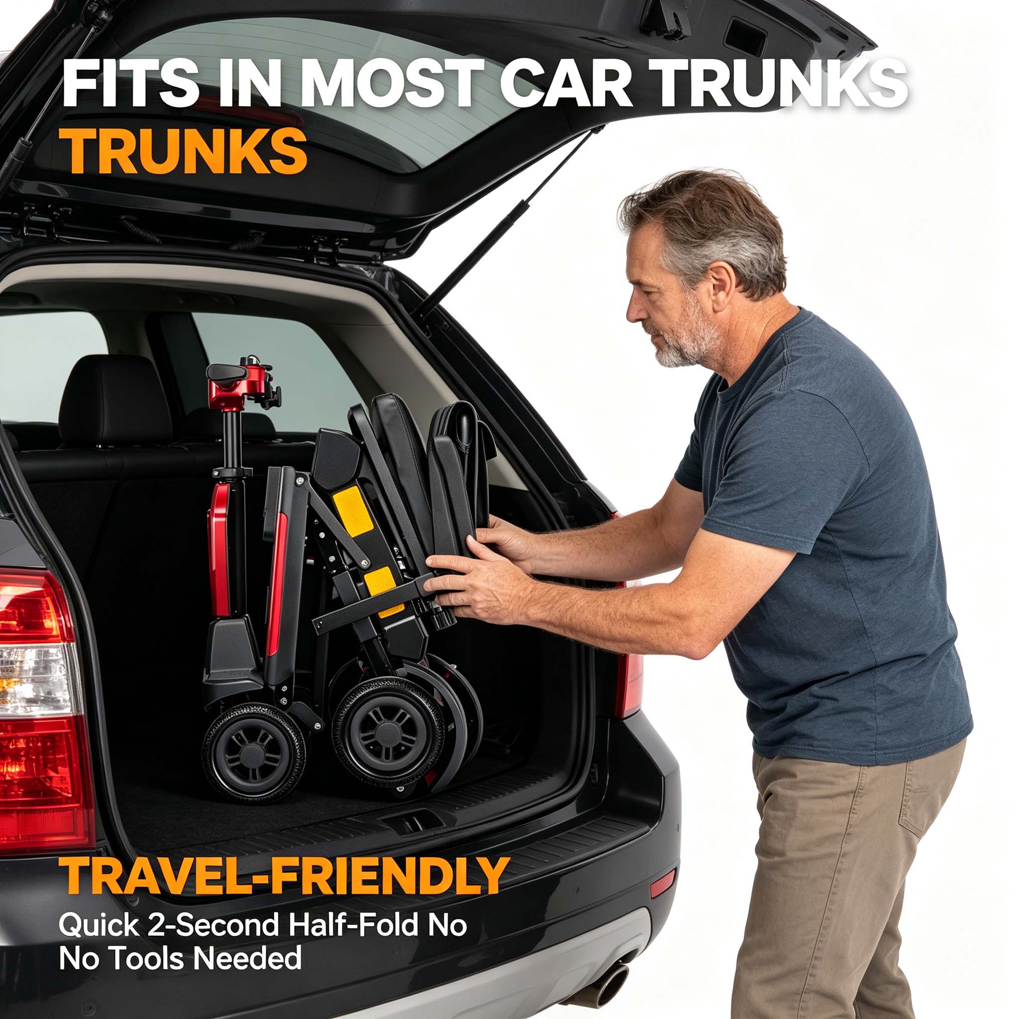 Foldscoot X-13 4-Wheel  Manual  Folding Mobility Scooter, 24V 270W Electric Powered Wheelchair for Seniors & Adults, Lightweight Portable Mobility Scooter with 7.46 Miles Range, 264.55 lbs Weight Capacity, Red