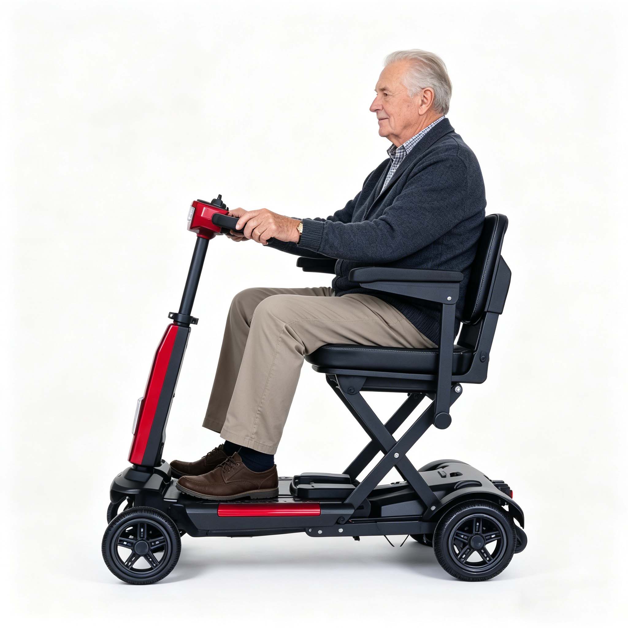 Foldscoot X-11 Manual Folding Mobility Scooter for Seniors, 4-Wheel Lightweight Electric Scooter, 7.5 Mile Range, 265 LBS Capacity, Red, Fits in Car Trunks