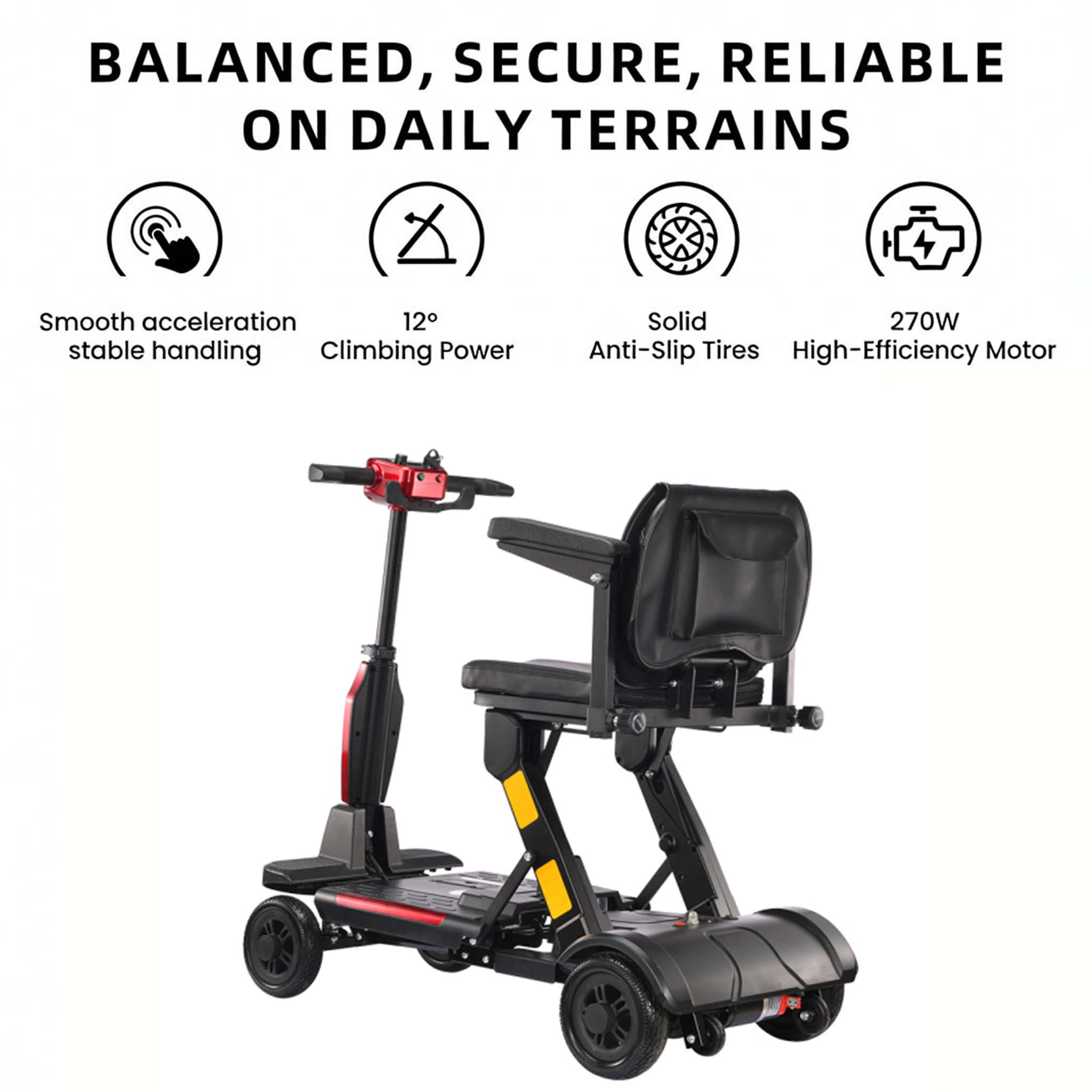 Foldscoot X-13 4-Wheel  Manual  Folding Mobility Scooter, 24V 270W Electric Powered Wheelchair for Seniors & Adults, Lightweight Portable Mobility Scooter with 7.46 Miles Range, 264.55 lbs Weight Capacity, Red