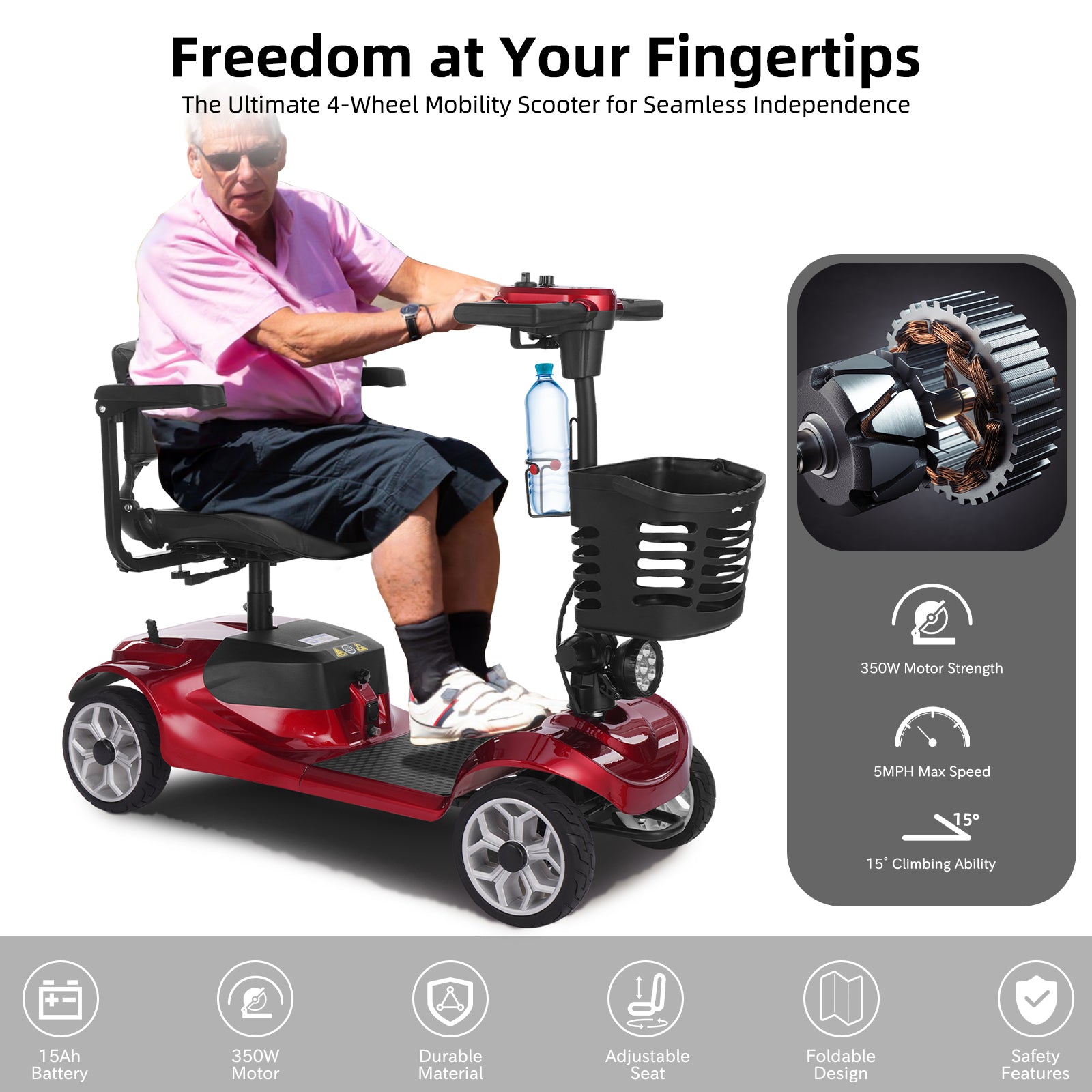 FOLDSCOOT MS01 4-Wheel Foldable Mobility Scooter for Seniors – 15-Mile Range | 300 lbs Capacity