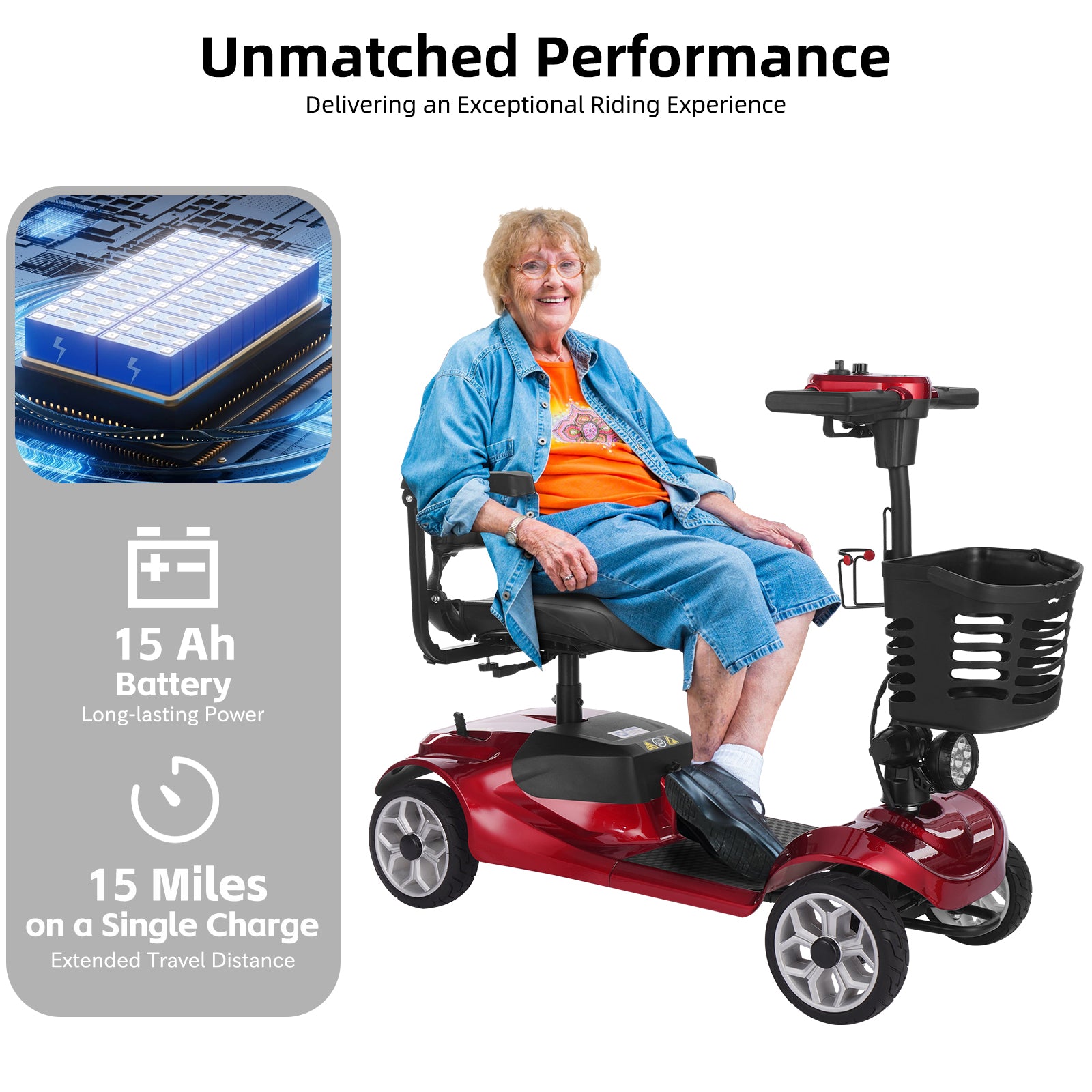 FOLDSCOOT MS01 4-Wheel Foldable Mobility Scooter for Seniors – 15-Mile Range | 300 lbs Capacity