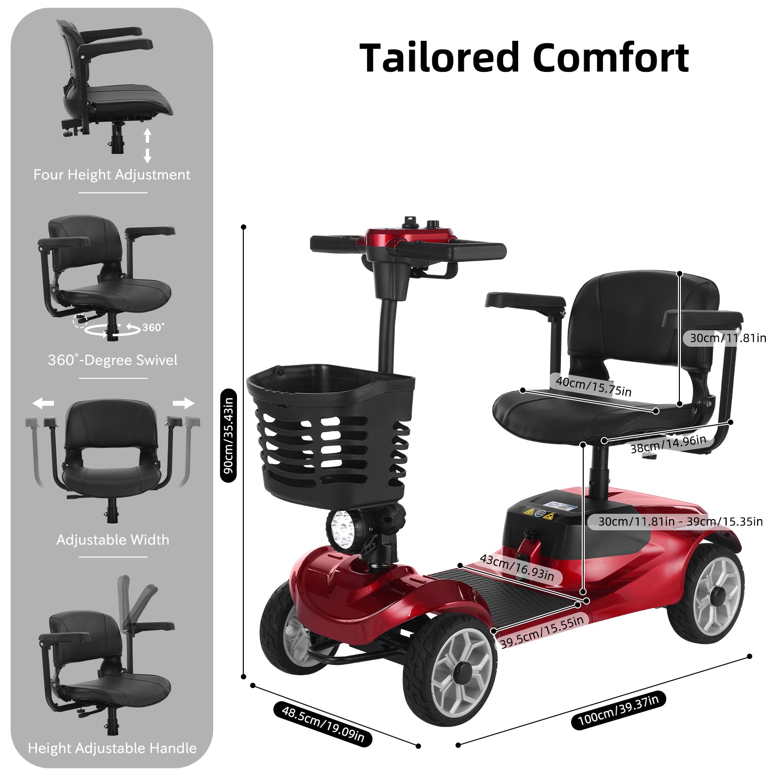 FOLDSCOOT MS01 4-Wheel Foldable Mobility Scooter for Seniors – 15-Mile Range | 300 lbs Capacity