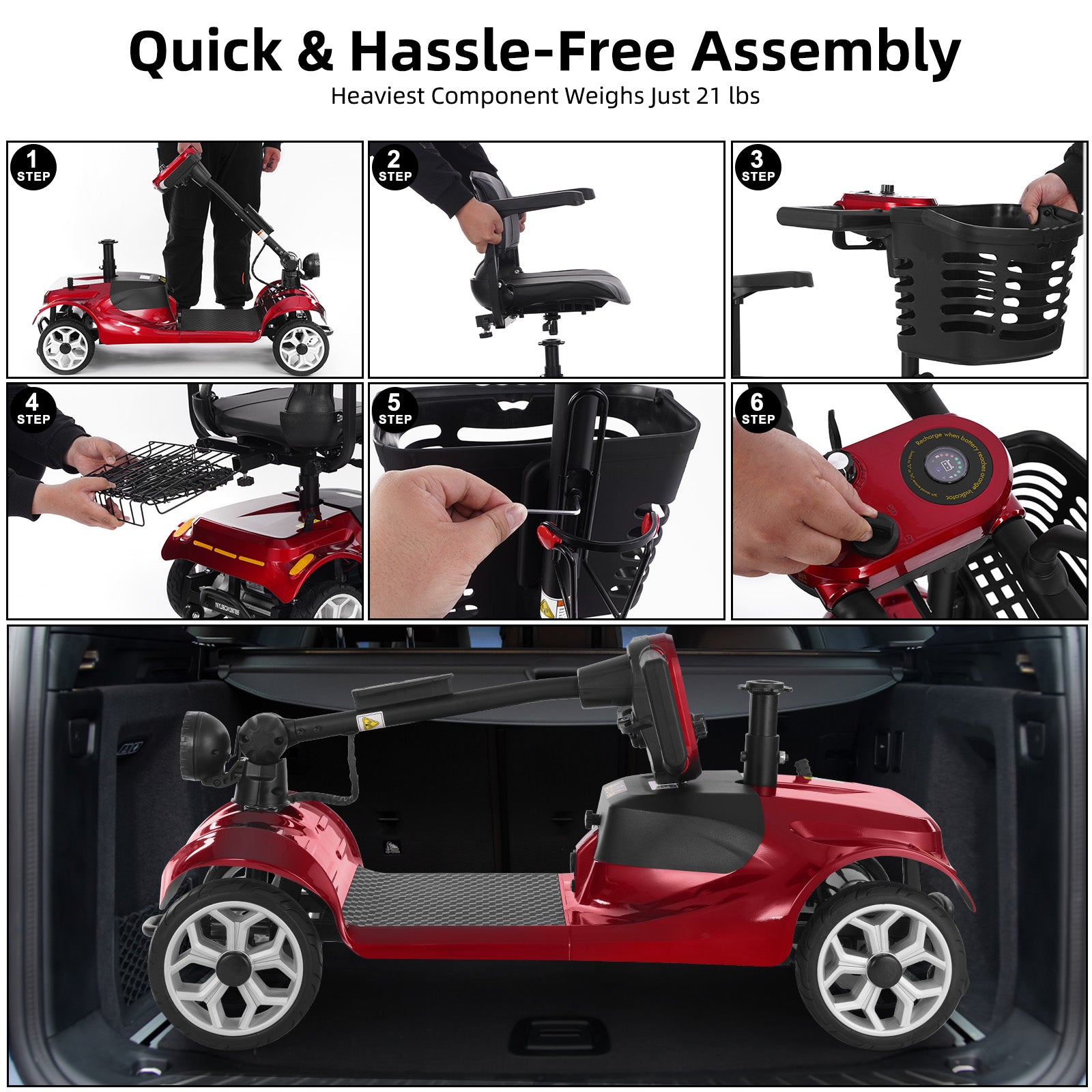 FOLDSCOOT MS01 4-Wheel Foldable Mobility Scooter for Seniors – 15-Mile Range | 300 lbs Capacity