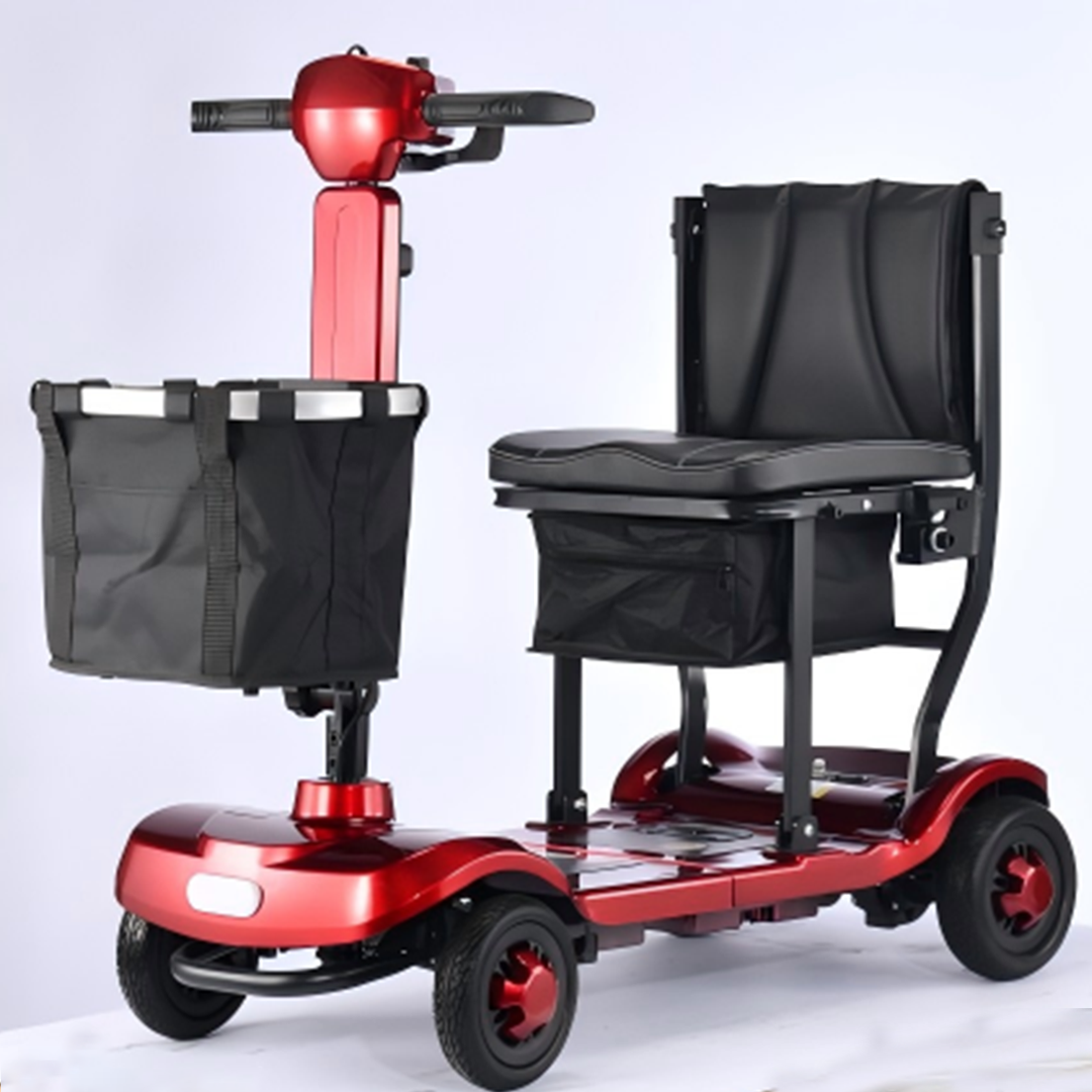Foldscoot X-18 Compact Folding 4-Wheel Mobility Scooter, Red Lightweight Electric Scooter for Seniors & Adults, 7.5 Mile Range, 265 LBS Weight Capacity
