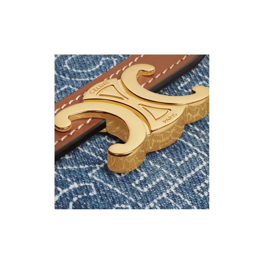 スモールウォレット トリオンフ / 全面CELINEプリント テキスタイル かいぐんブルー / タン