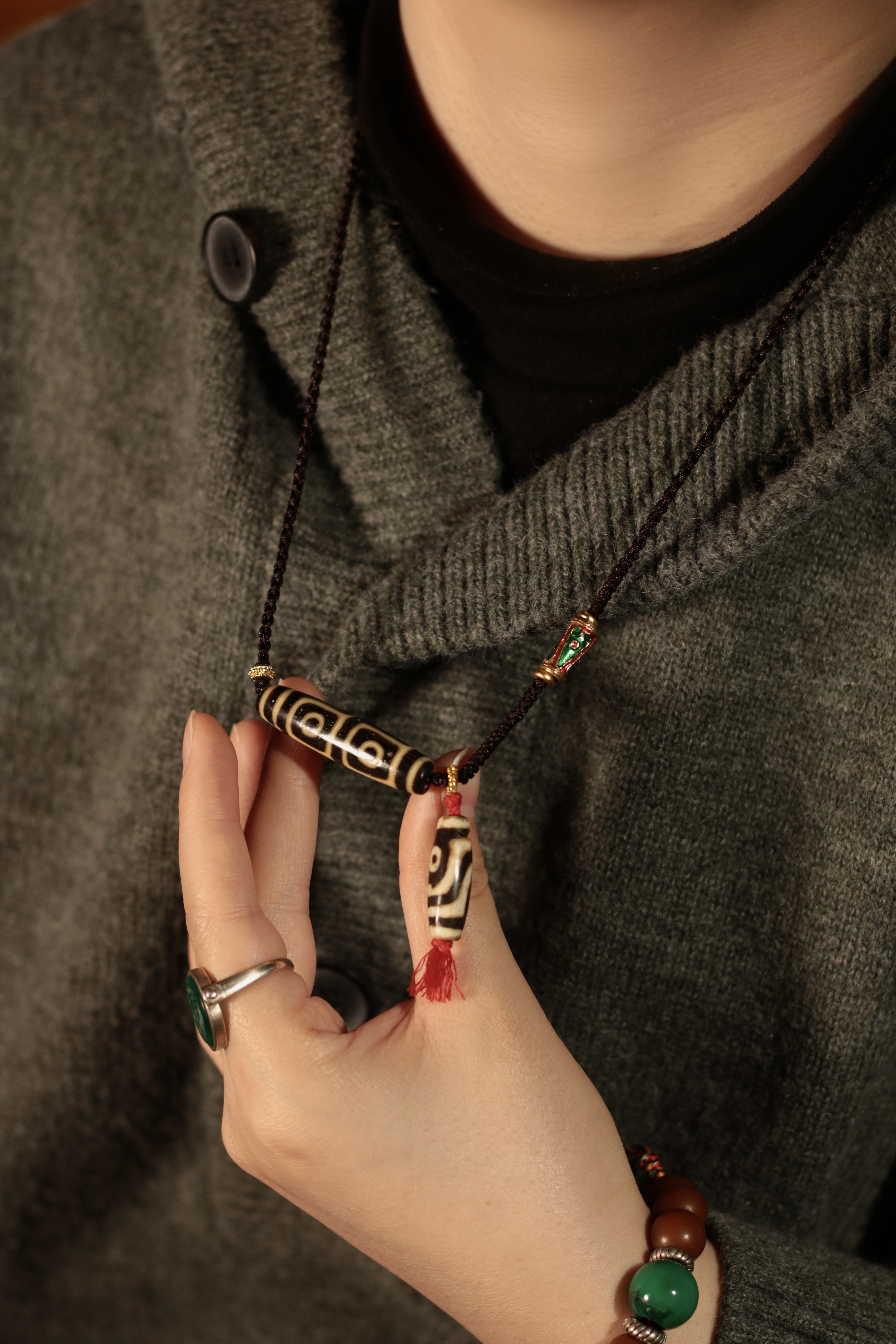 Glass Dzi Bead Clavicle Necklace（Unique ID:cp-2-2502）