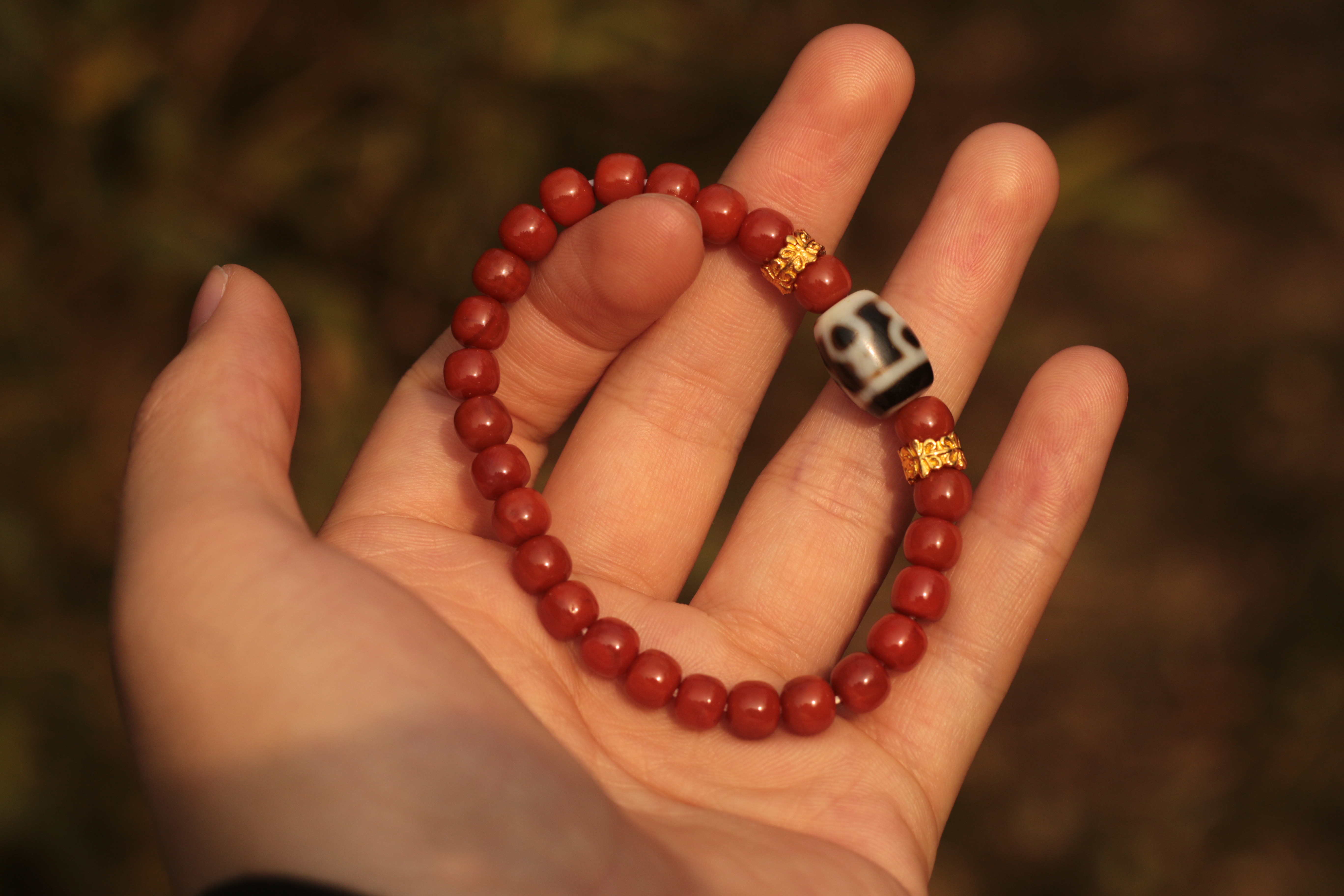 Nan Hong Agate "Treasure Vase" Dzi Bead Bracelet（Unique ID:cp-1-5967）